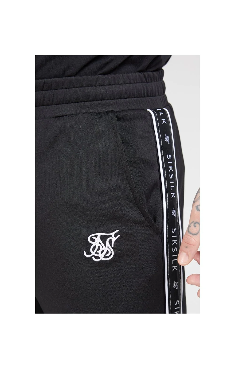 SikSilk Fitted Panel Tape Track Pants – Black - Image 5