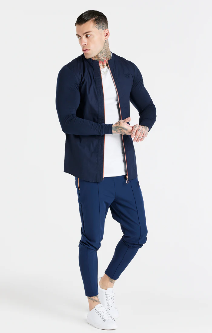 Navy Fitted Pleat Pant - Image 4