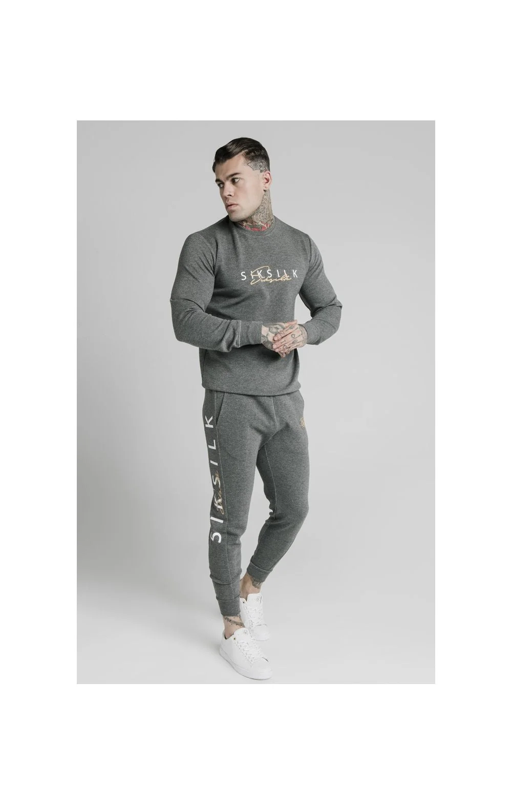 SikSilk Fitted Signature Track Pants - Grey - Image 4