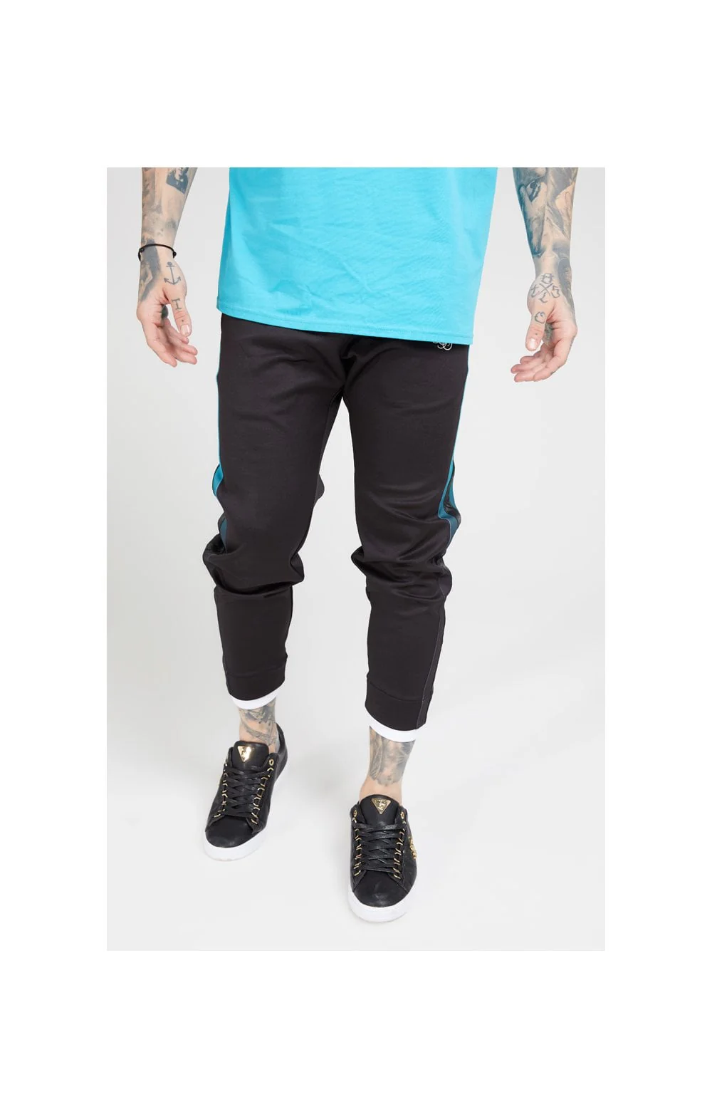 SikSilk Fitted Tape Track Pants – Black & Teal - Image 2