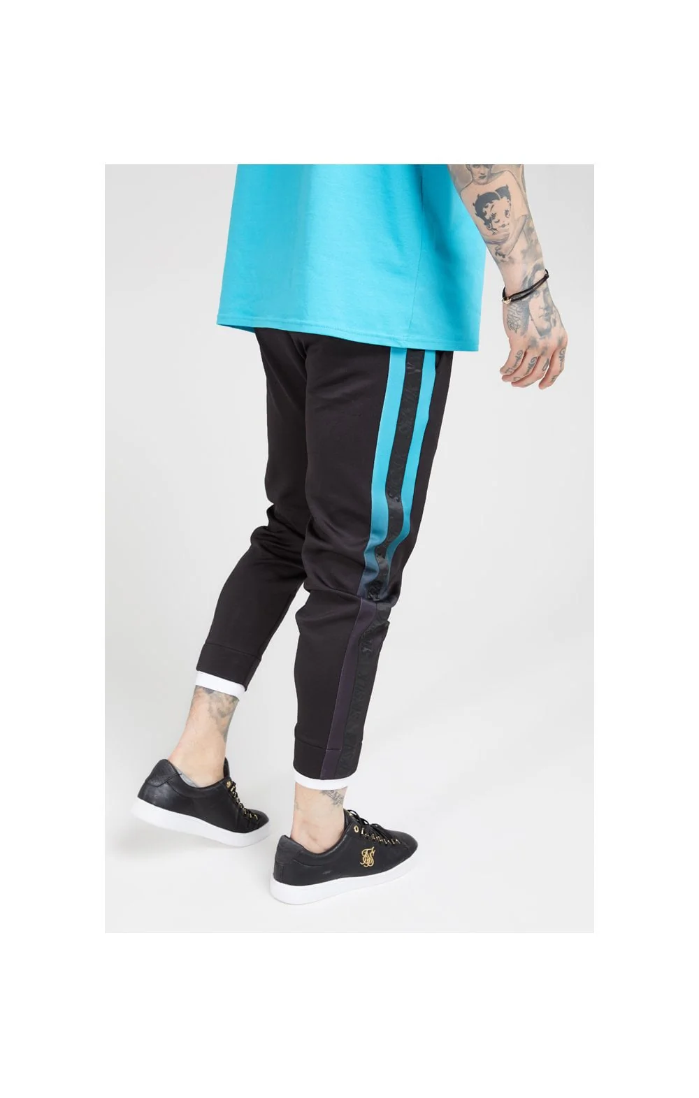 SikSilk Fitted Tape Track Pants – Black & Teal - Image 5