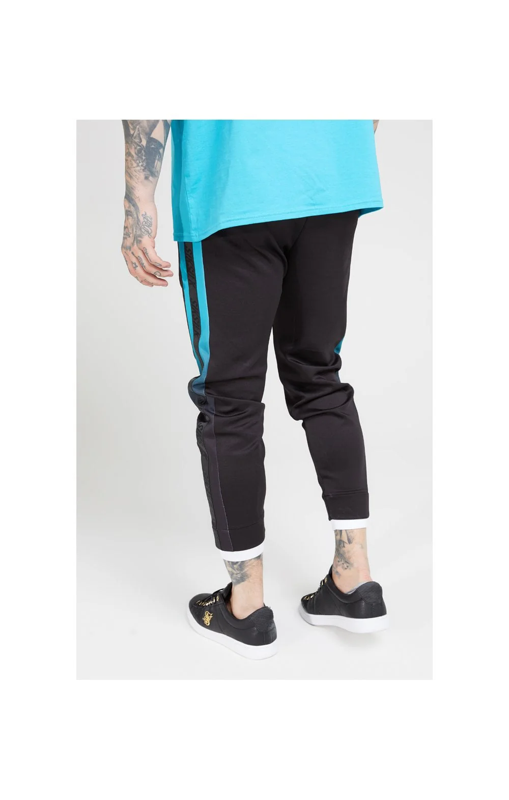SikSilk Fitted Tape Track Pants – Black & Teal - Image 6