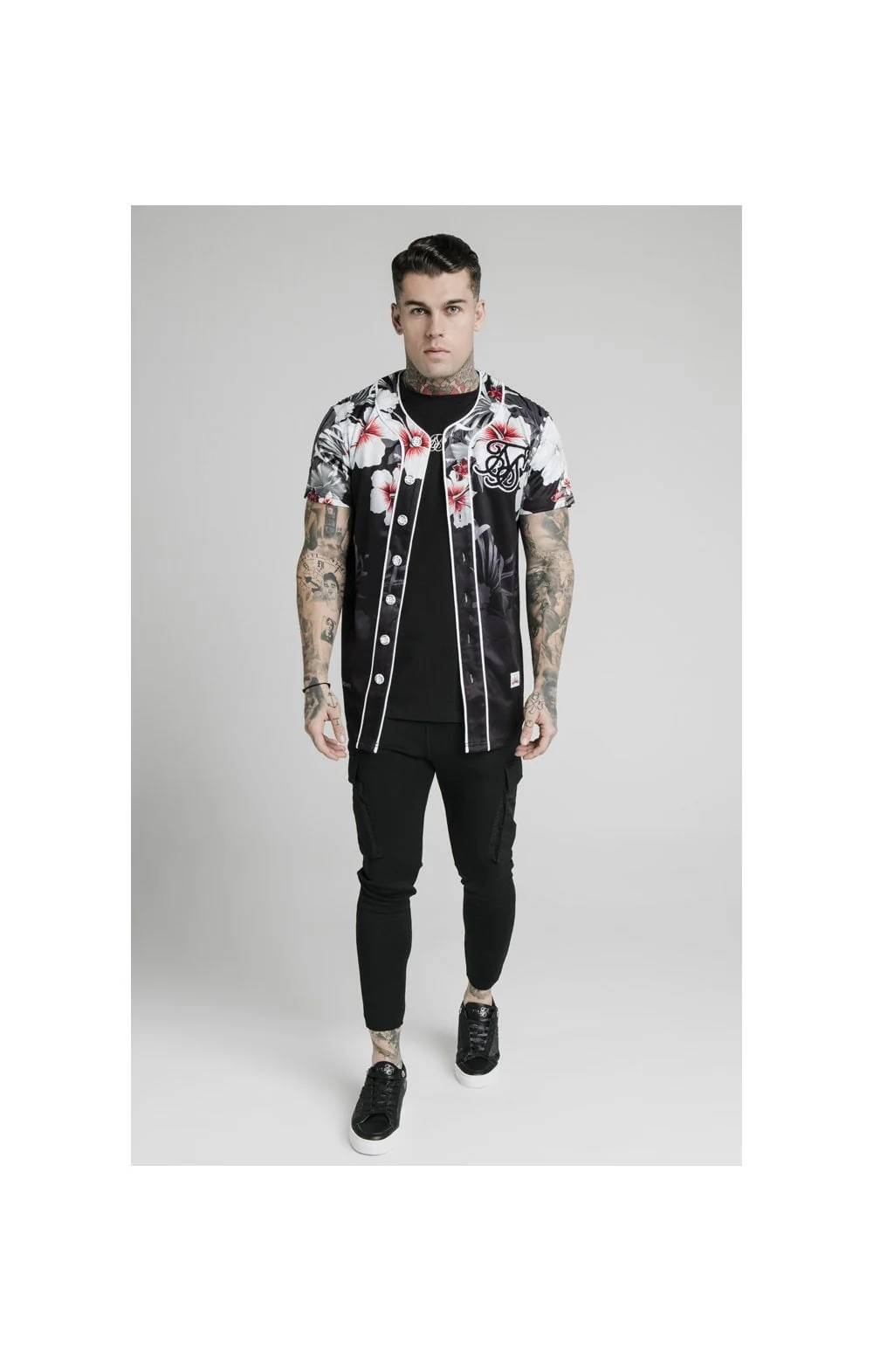 SikSilk Floral Baseball Jersey - Black - Image 3