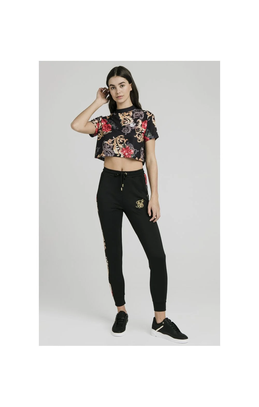 SikSilk Floral Elegance Crop Tee - Black - Image 4