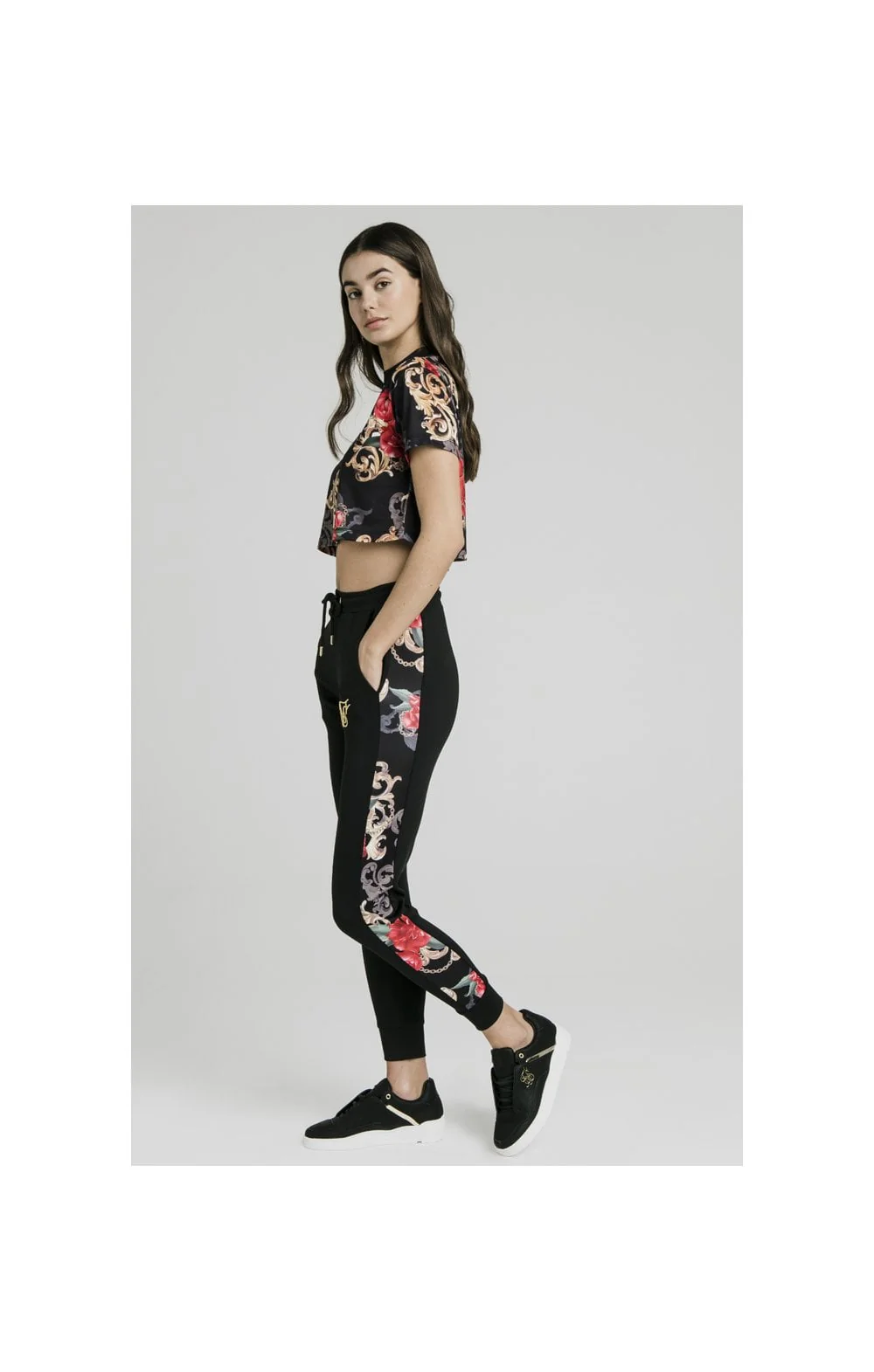 SikSilk Floral Elegance Crop Tee - Black - Image 5