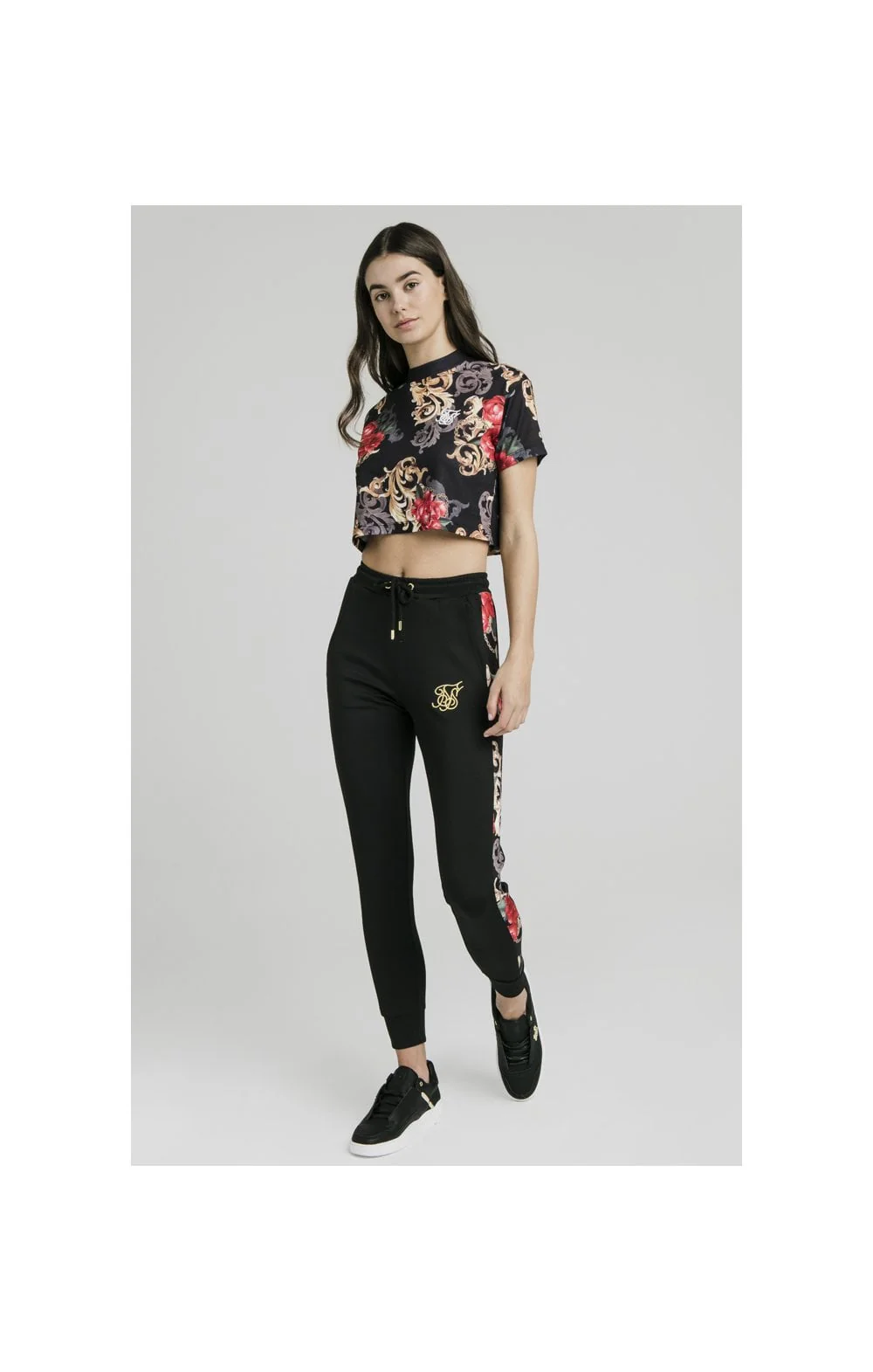SikSilk Floral Elegance Crop Tee - Black - Image 6