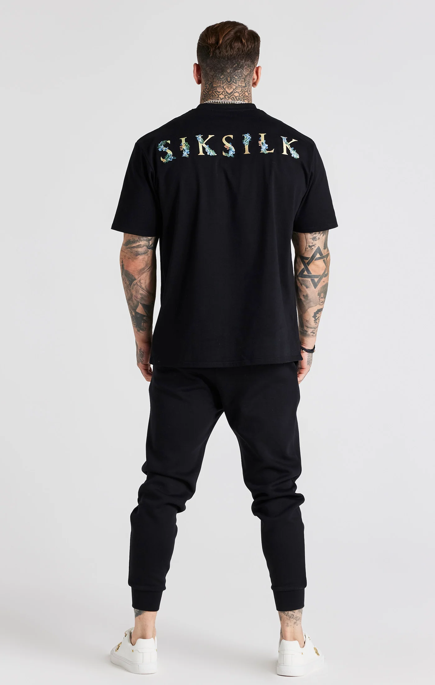 Black Floral Embroidered Cuffed Track Pant - Image 5