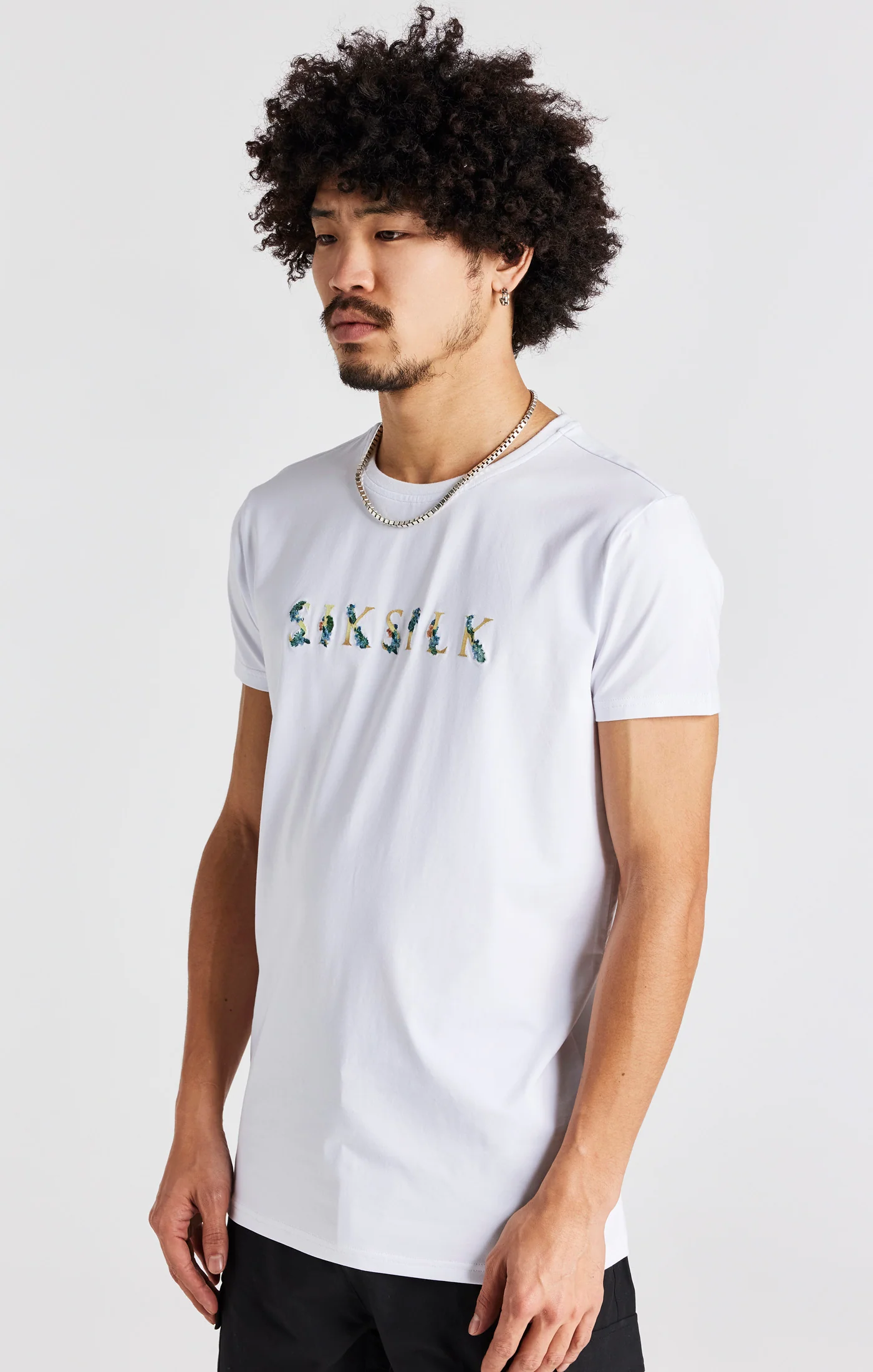 White Floral Embroidered Muscle Fit T-Shirt - Image 7