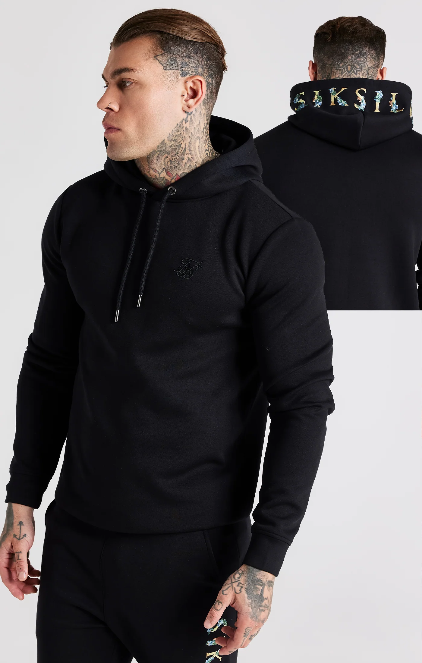 Black Floral Embroidered Hoodie