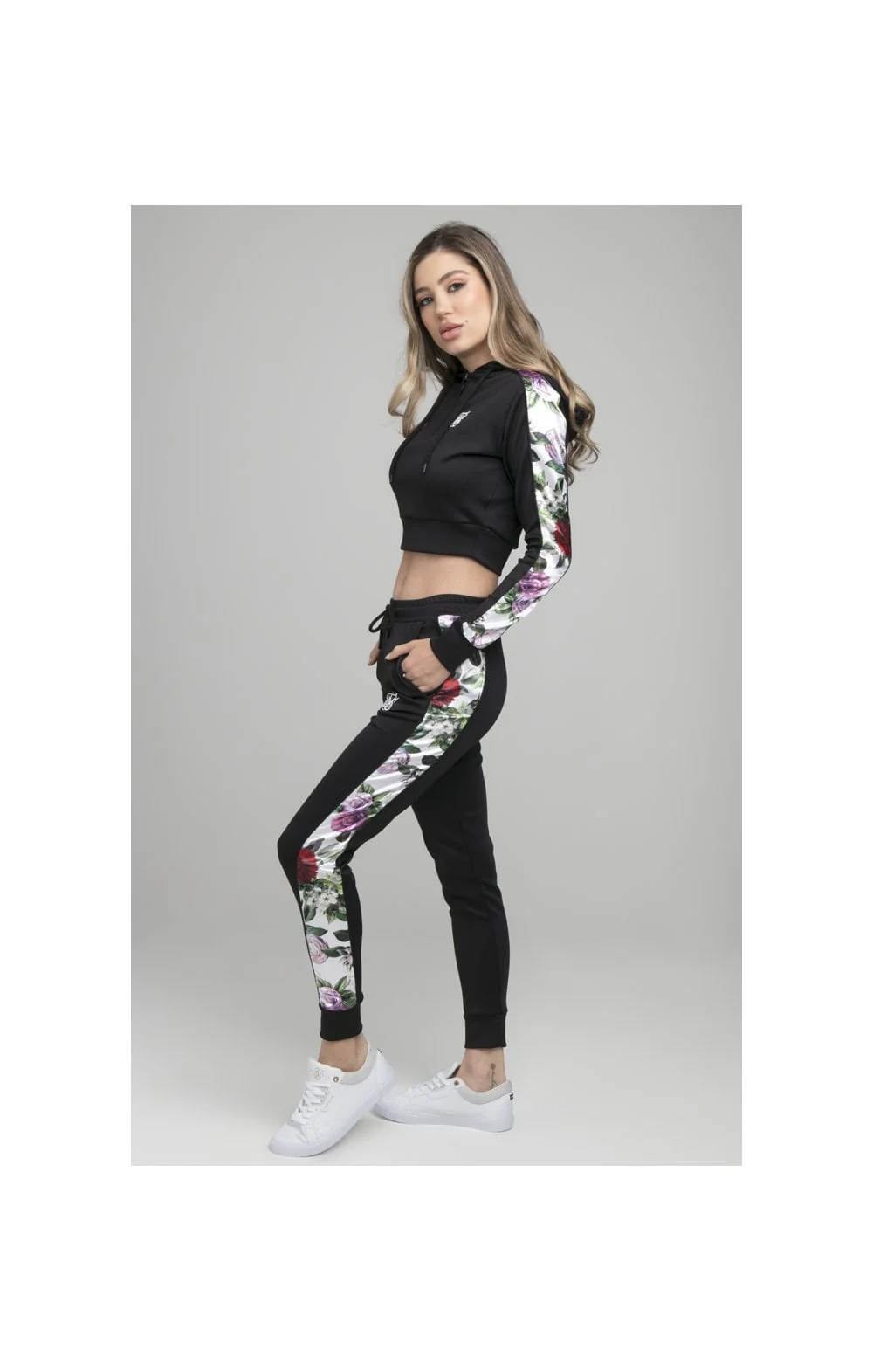 SikSilk Floral Pixel Track Top - Black - Image 3