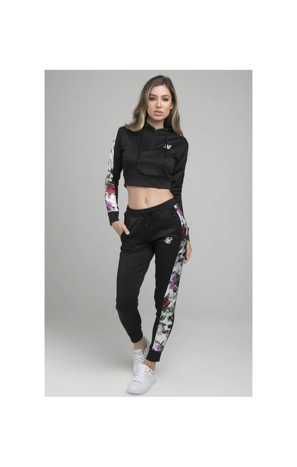 SikSilk Floral Pixel Track Top - Black - Image 4