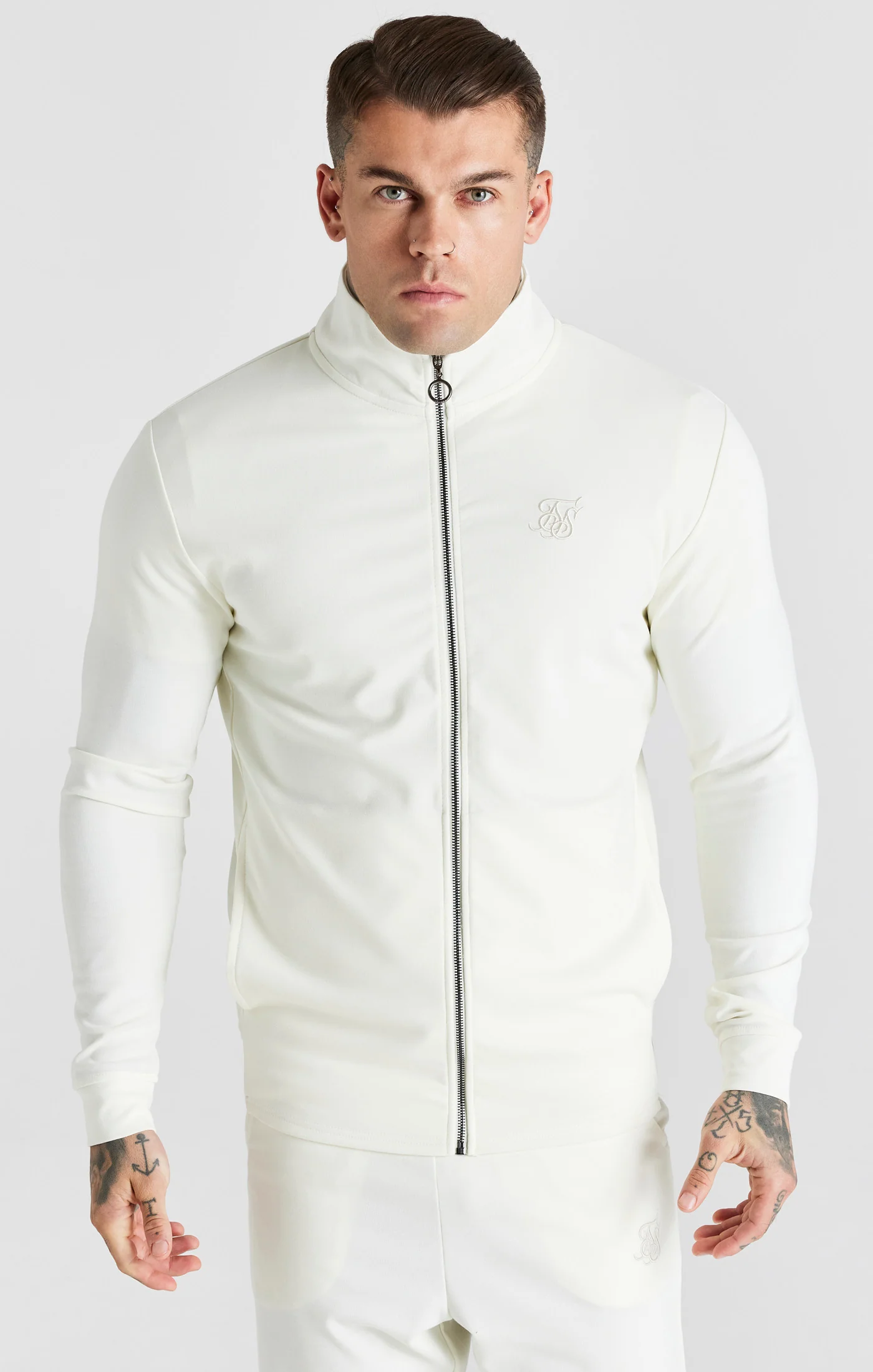 Ecru Funnel Neck Zip Thru