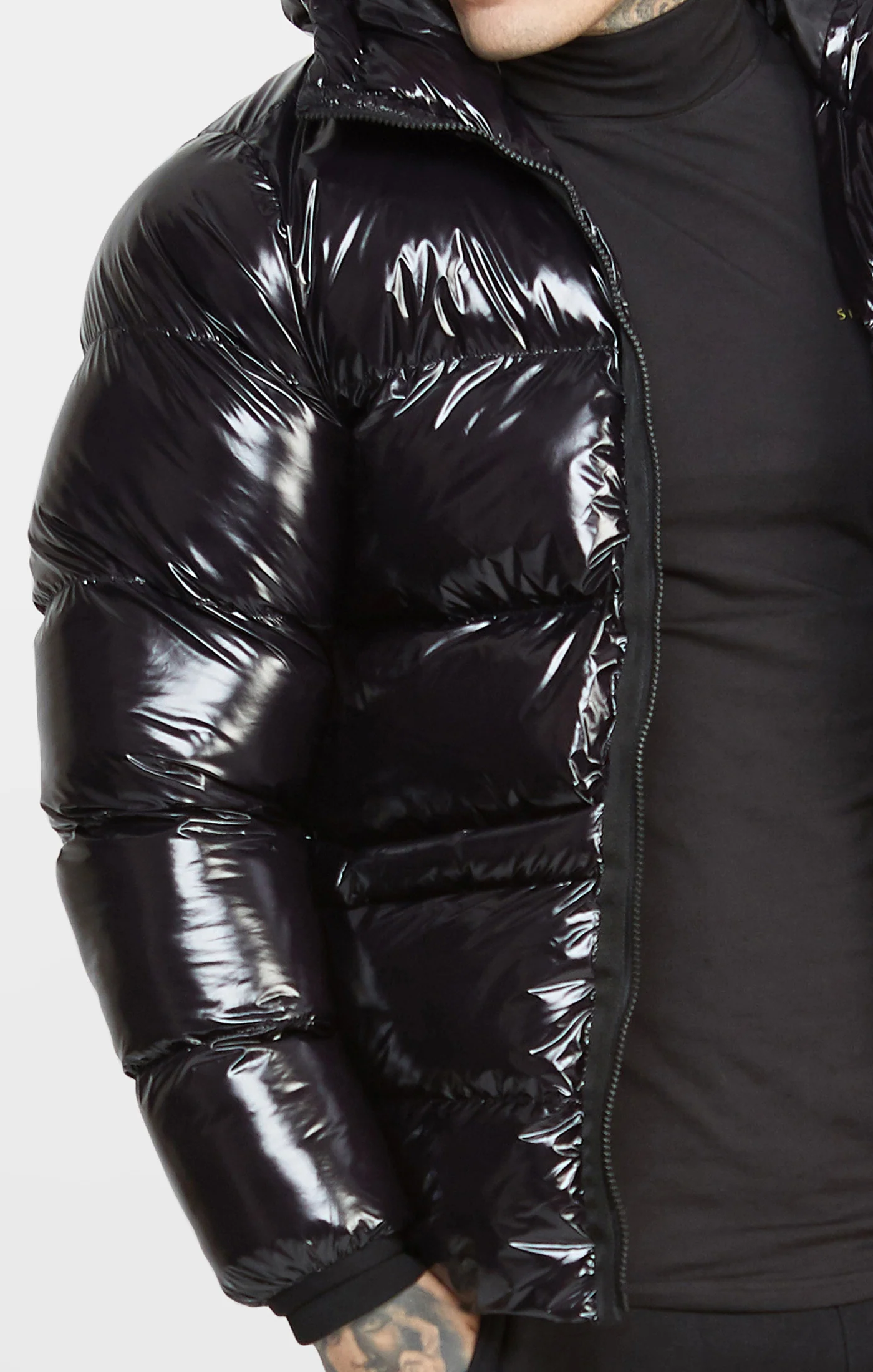 Black Gloss Puffer Jacket - Image 2