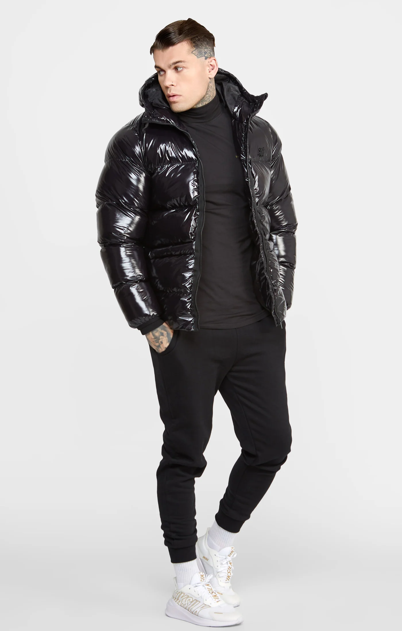 Black Gloss Puffer Jacket - Image 4