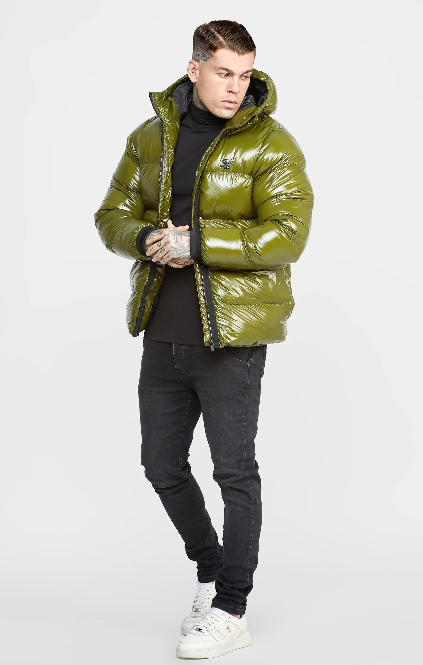 Khaki Gloss Puffer Jacket - Image 3