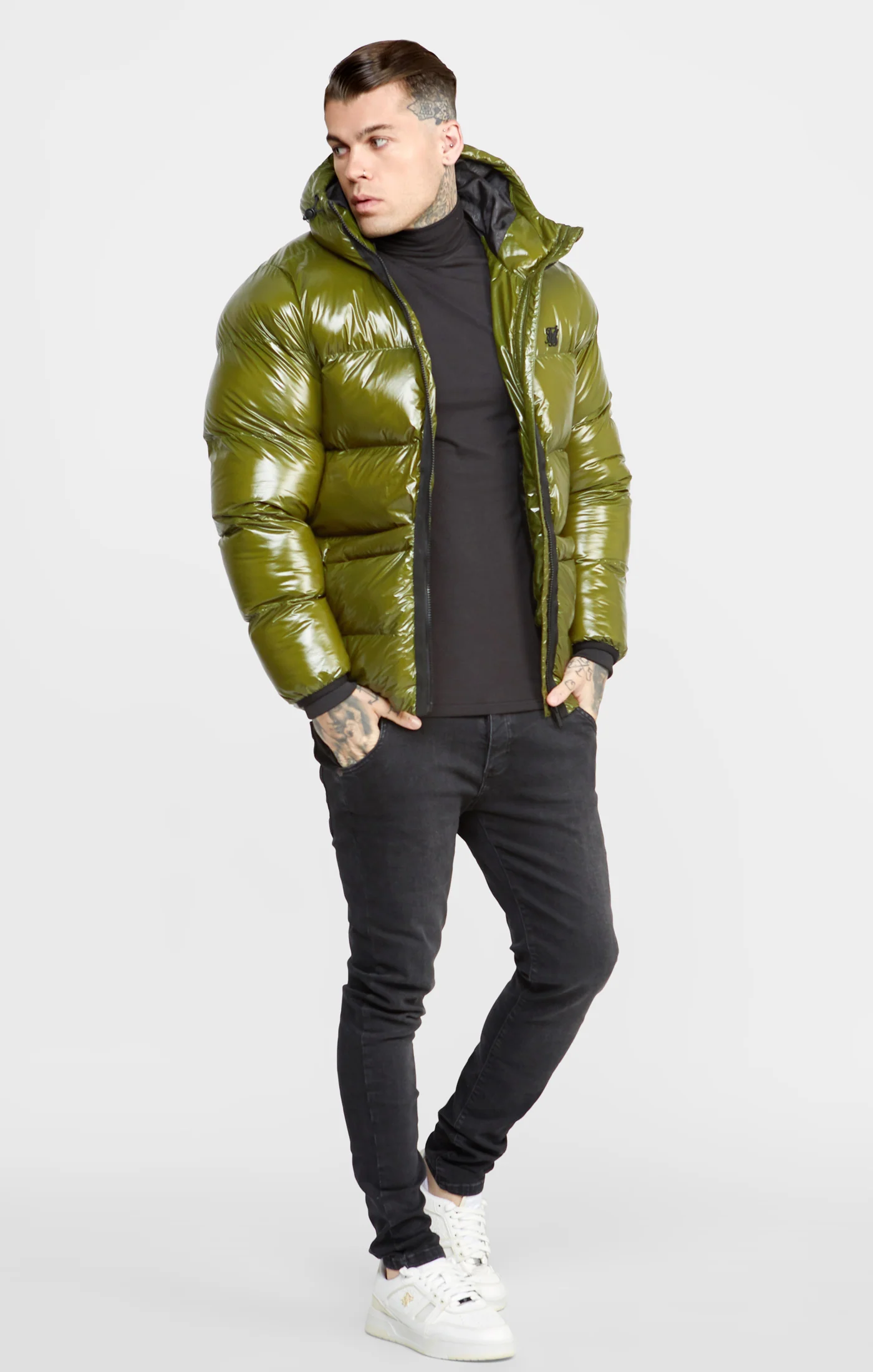 Khaki Gloss Puffer Jacket - Image 4