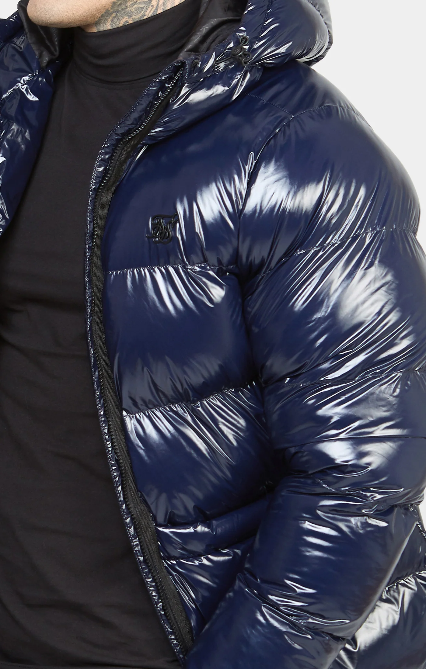 Navy Gloss Puffer Jacket - Image 2