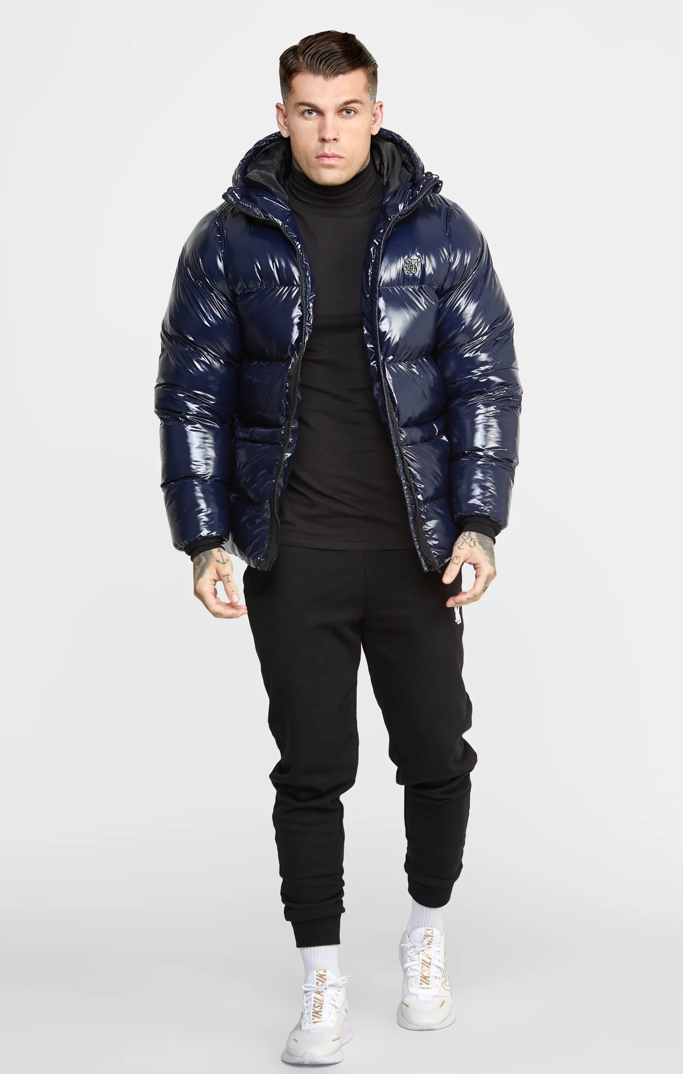 Navy Gloss Puffer Jacket - Image 3