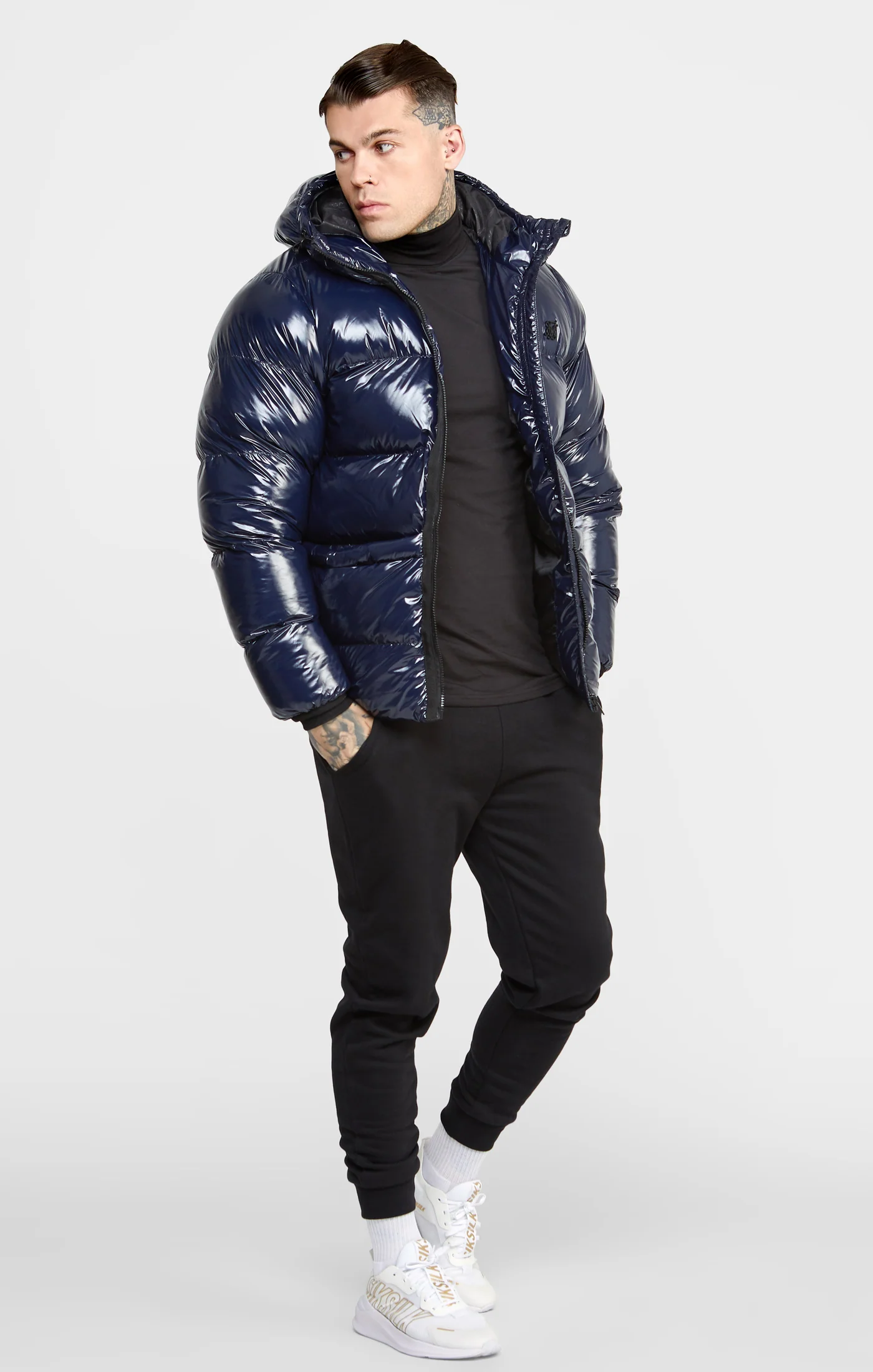 Navy Gloss Puffer Jacket - Image 4