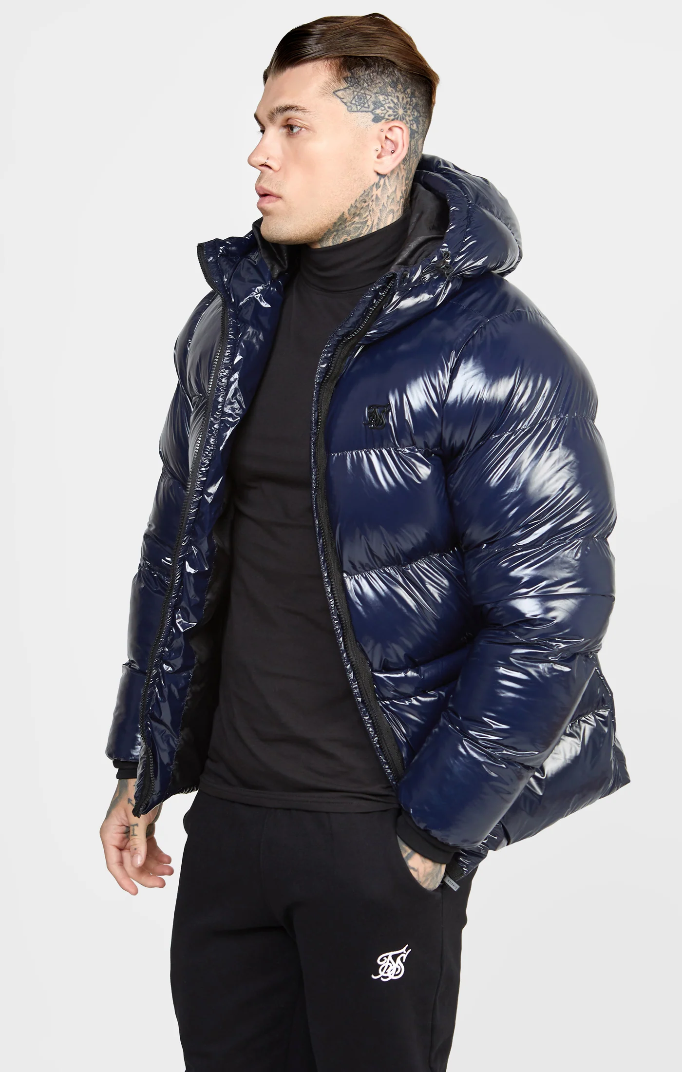 Navy Gloss Puffer Jacket - Image 6