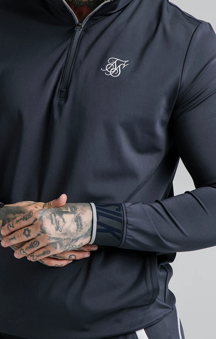 SikSilk Gravity 1/4 Zip Funnel Neck Overhead Hoodie - Navy - Image 2