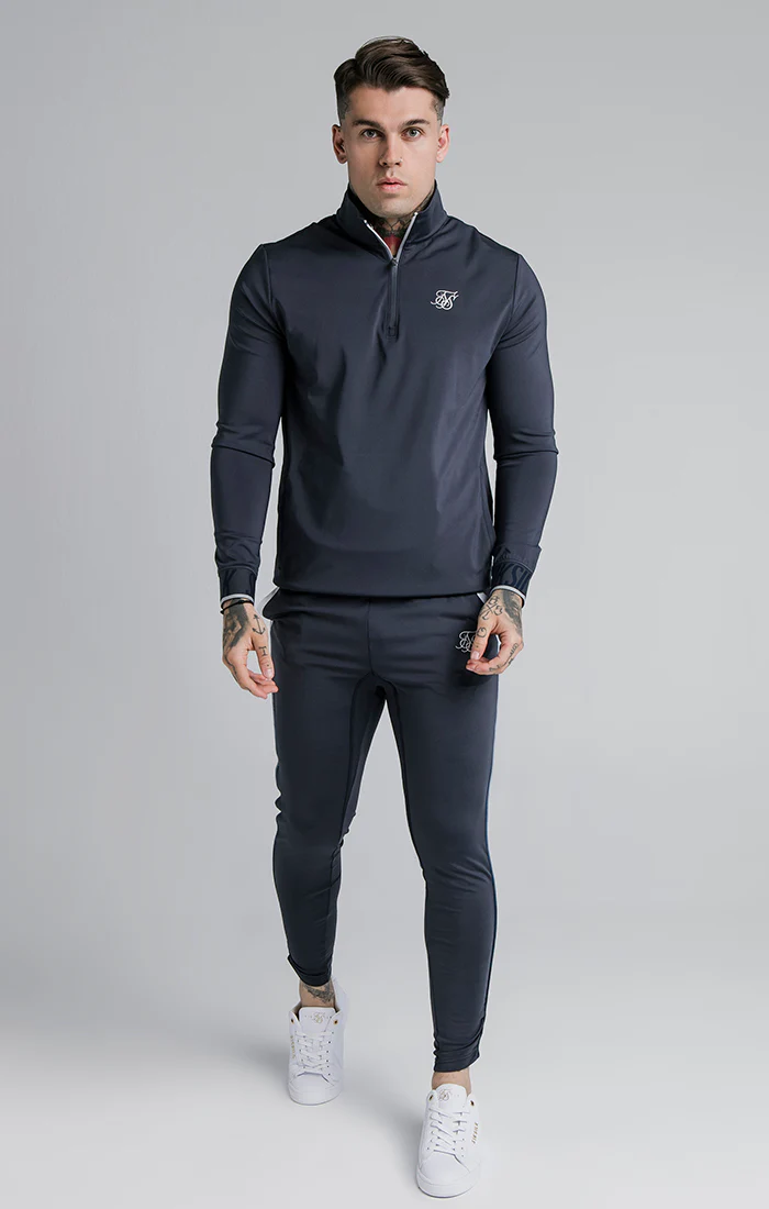 SikSilk Gravity 1/4 Zip Funnel Neck Overhead Hoodie - Navy - Image 3