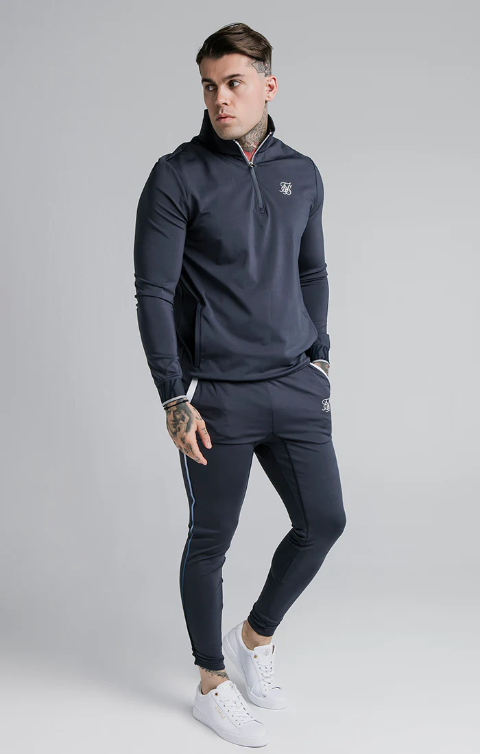 SikSilk Gravity 1/4 Zip Funnel Neck Overhead Hoodie - Navy - Image 4