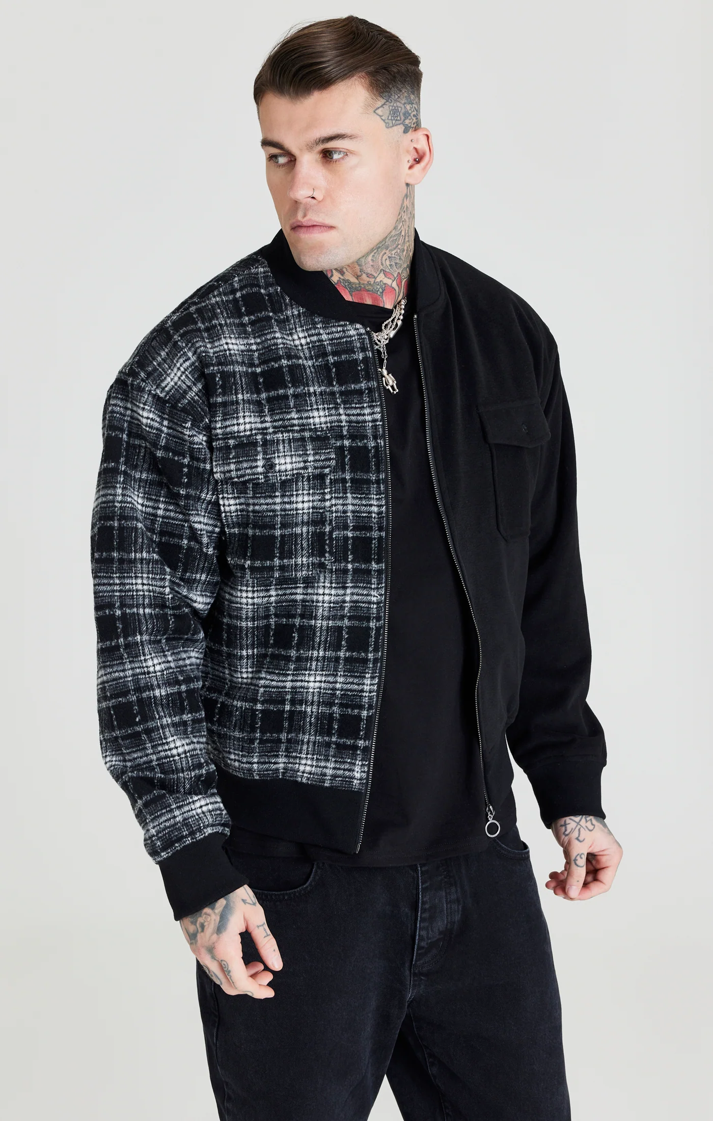 Black Half And Half Bomber Jacket