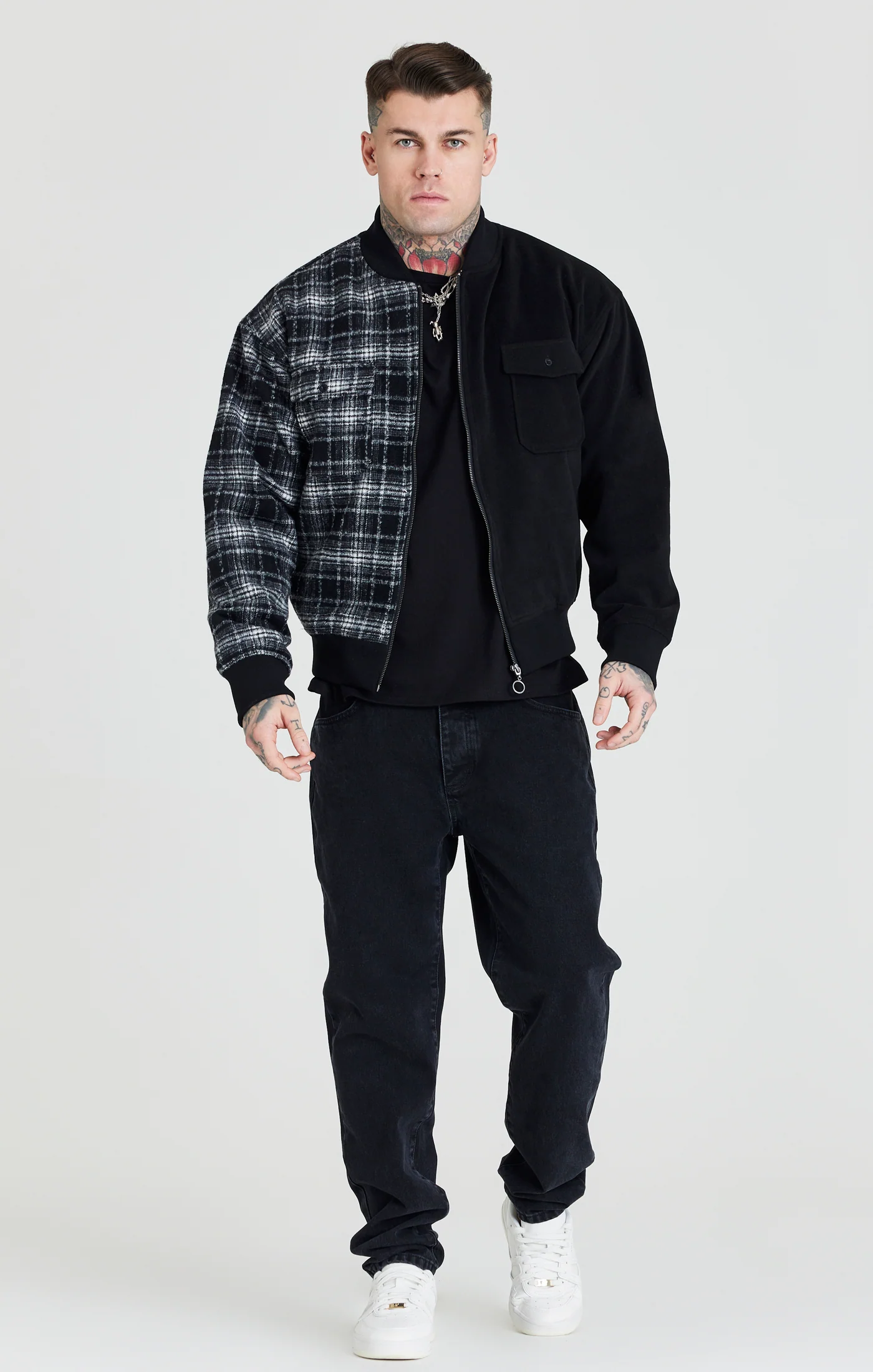 Black Half And Half Bomber Jacket - Image 4