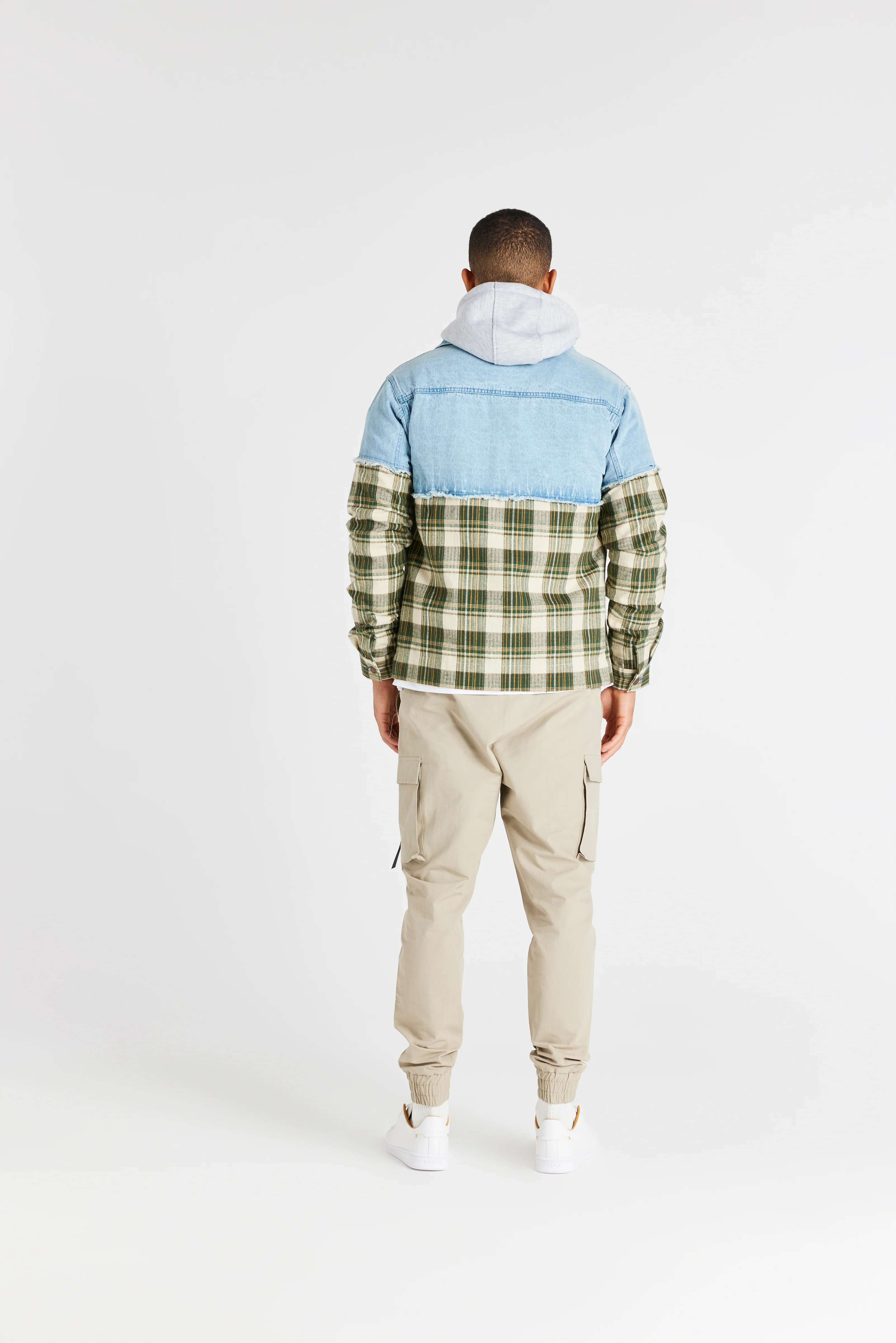 Green Plaid Contrast Denim Jacket - Image 6
