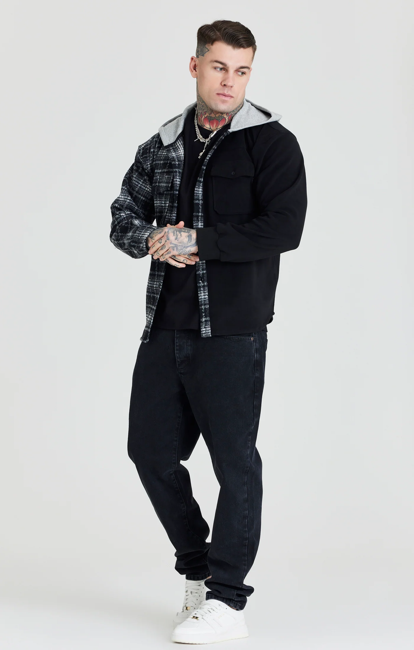 Black Contrast Hooded Shirt - Image 3