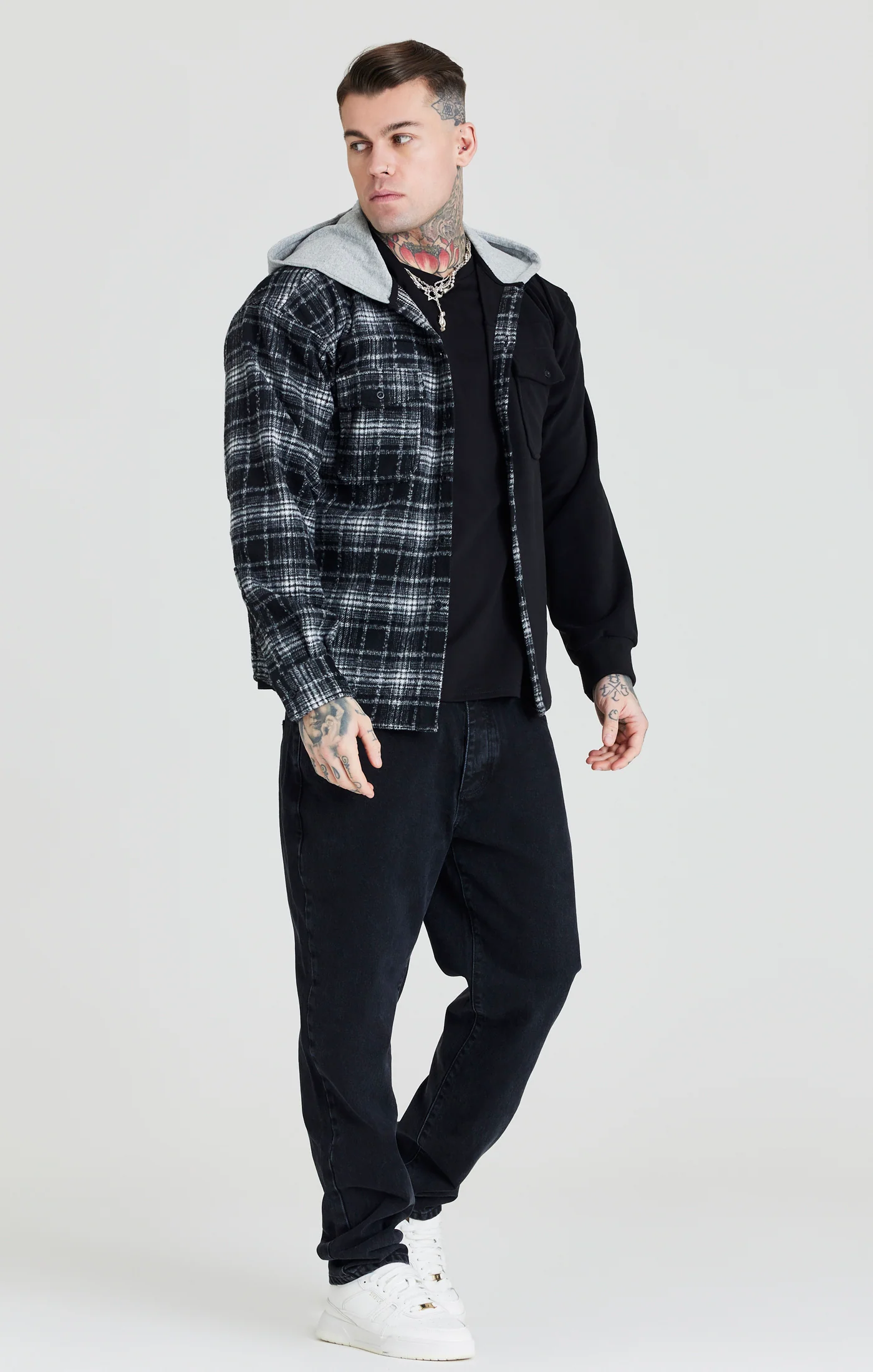 Black Contrast Hooded Shirt - Image 4