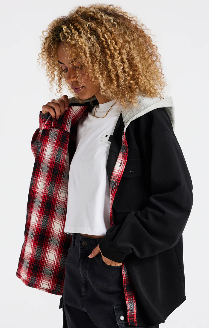 Black Half Contrast Hooded Shirt - Image 2