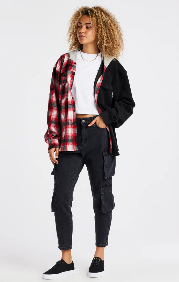 Black Half Contrast Hooded Shirt - Image 4