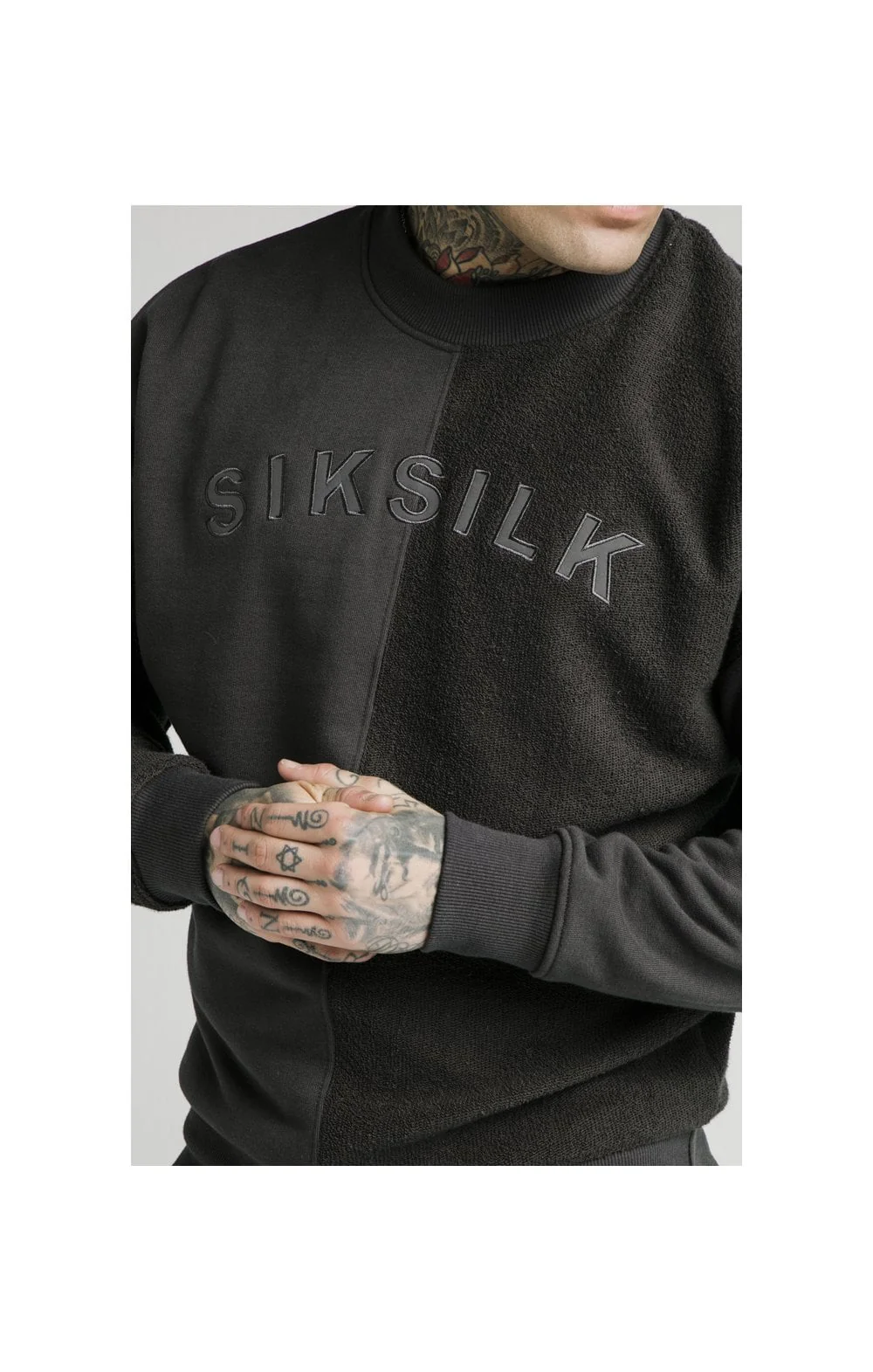 SikSilk Half & Half Crew Sweater – Washed Grey - Image 2