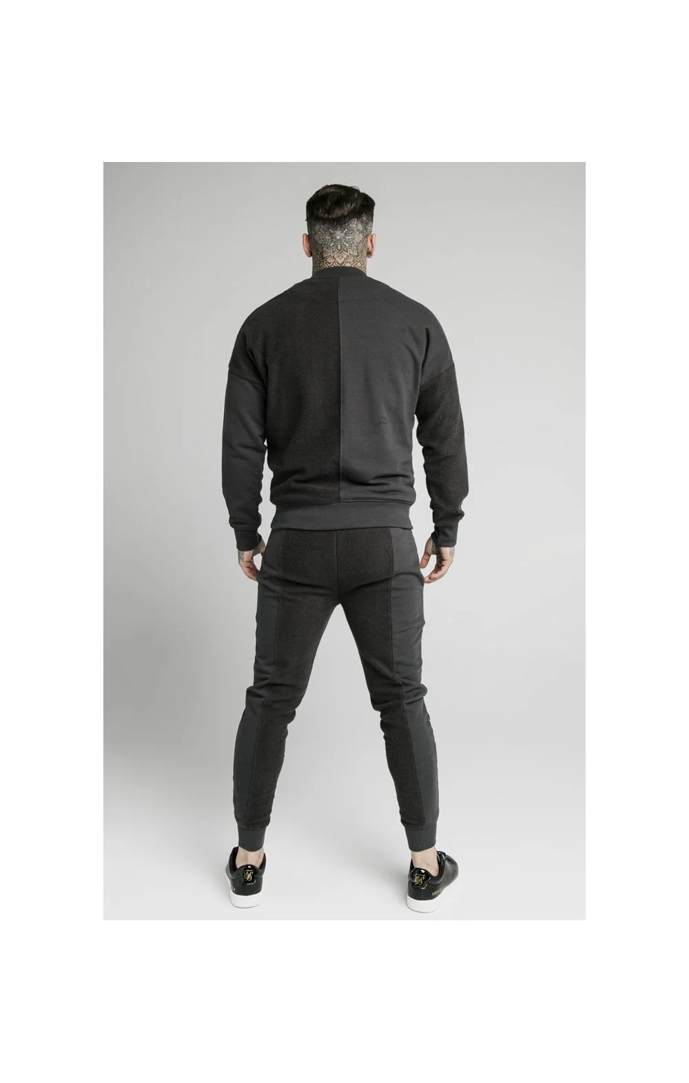 SikSilk Half & Half Crew Sweater – Washed Grey - Image 6