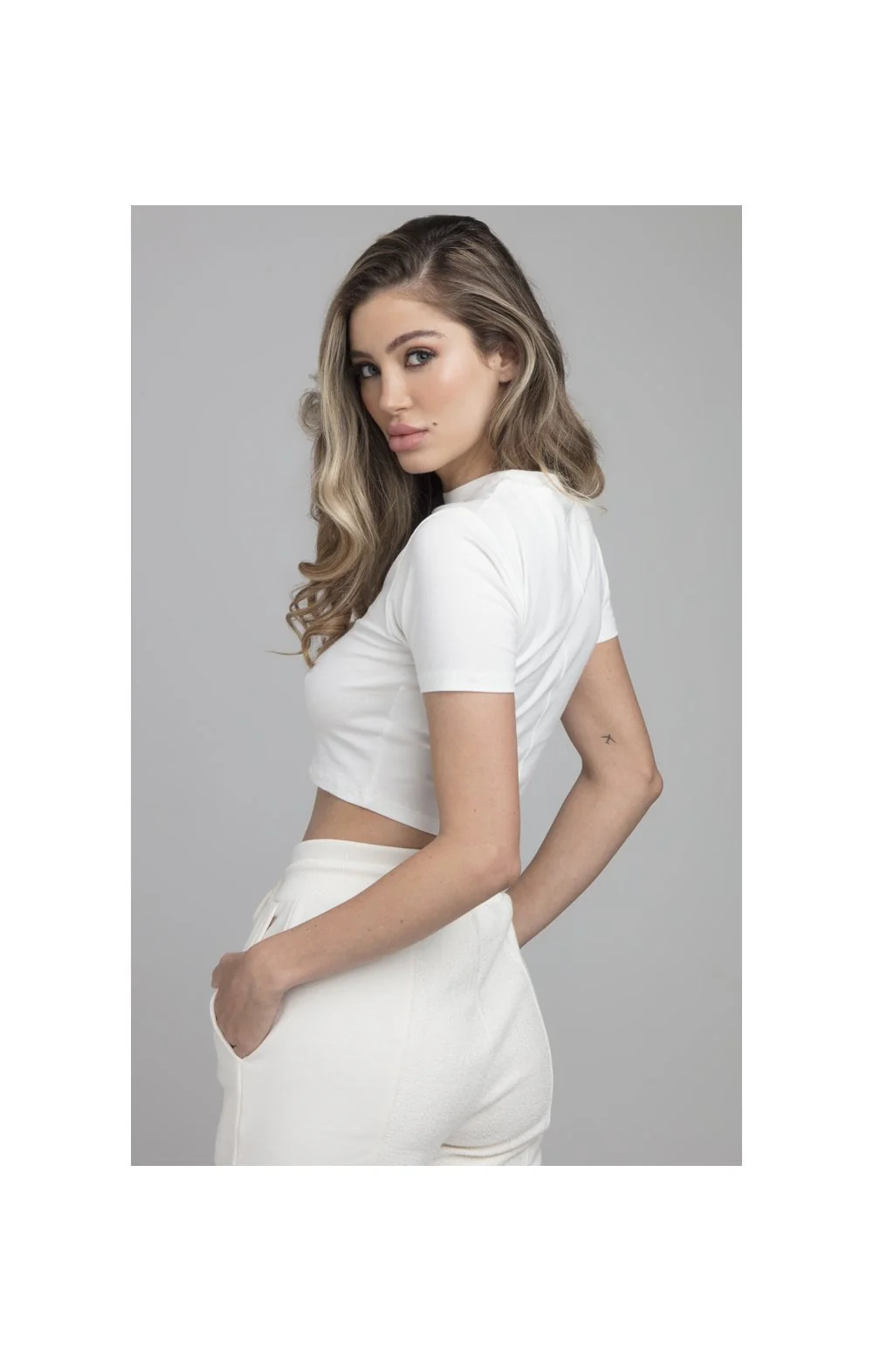 SikSilk Half & Half Crop Tee - White - Image 2