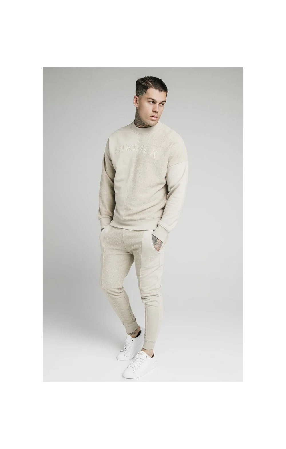 SikSilk Half & Half Fitted Jogger - Stone - Image 6