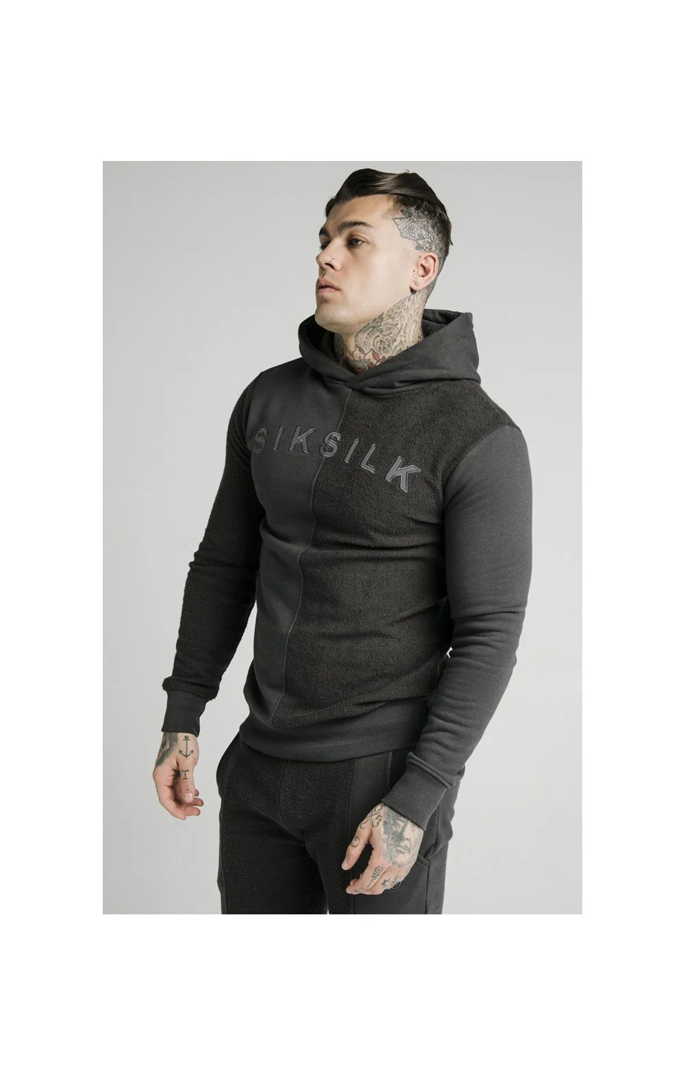 SikSilk Half & Half Overhead Hoodie – Washed Grey