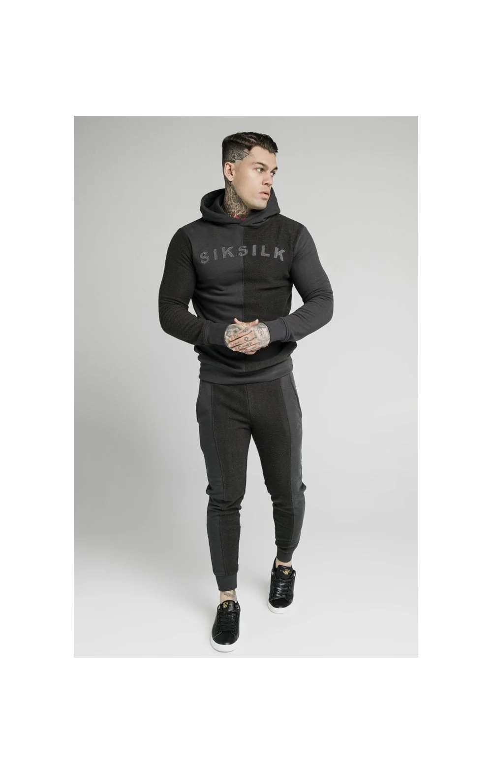 SikSilk Half & Half Overhead Hoodie – Washed Grey - Image 4