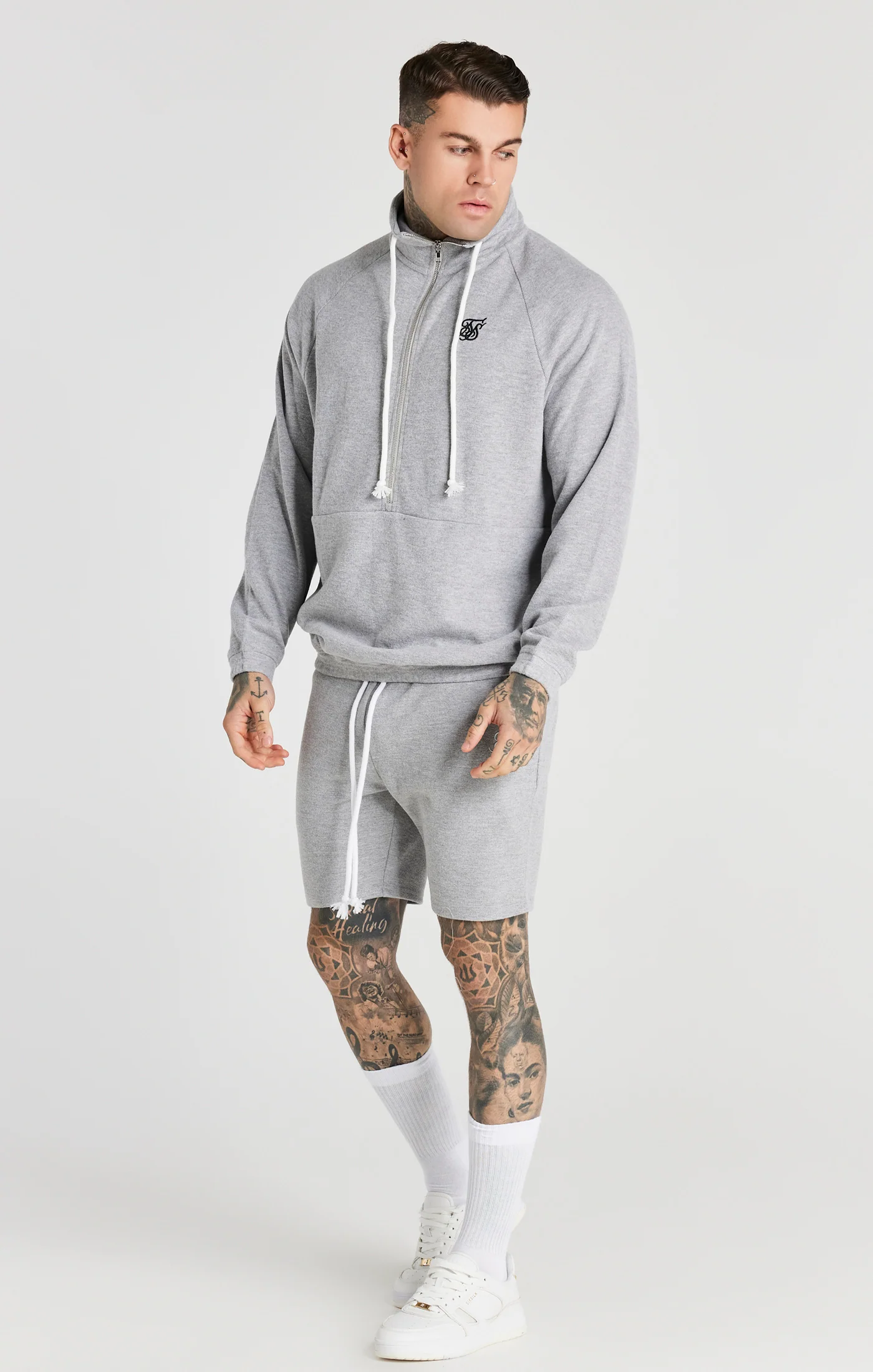Grey Marl Half Zip Rib Funnel - Image 2