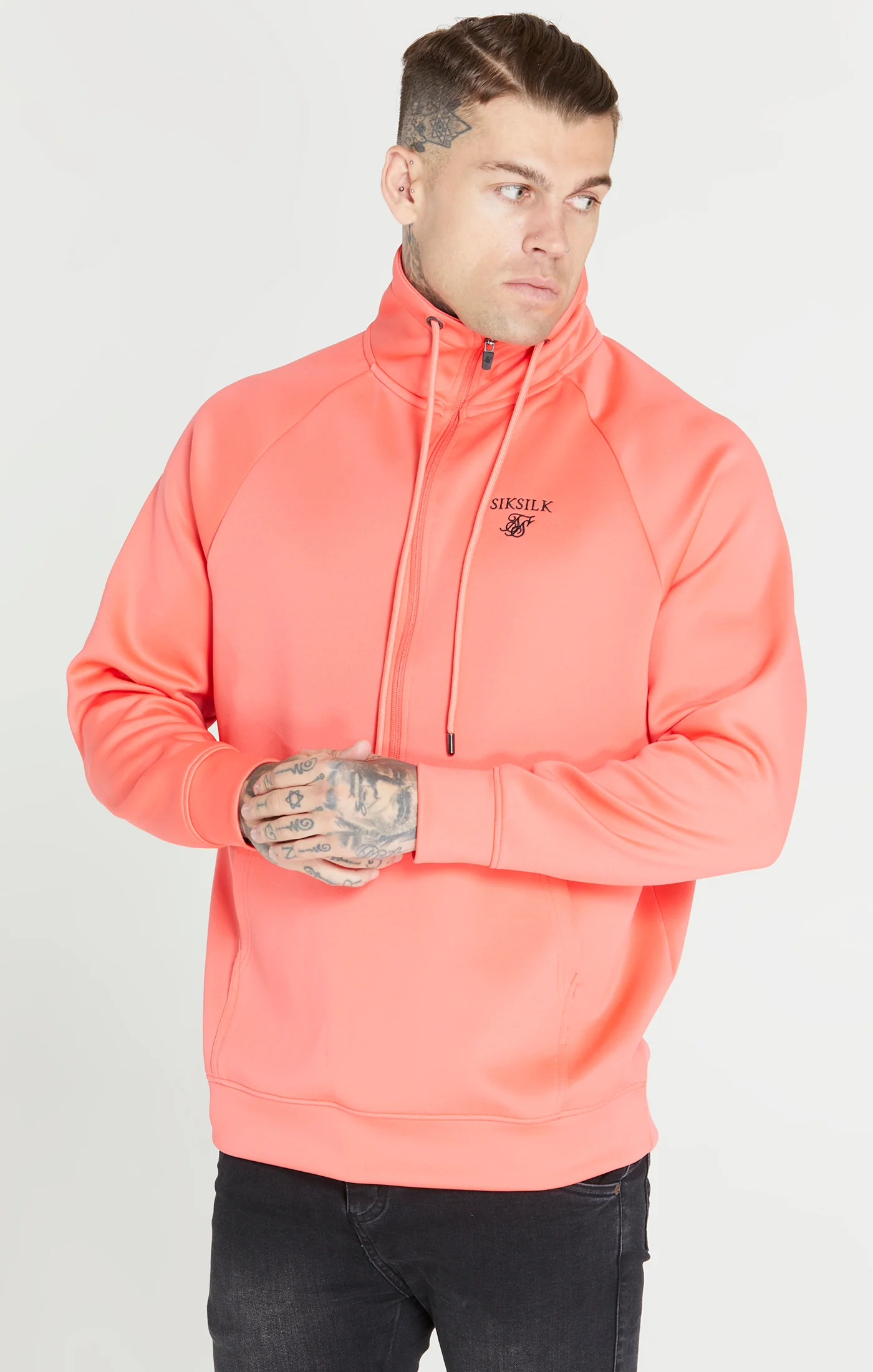 Pink Half Zip Funnel Neck Hoodie