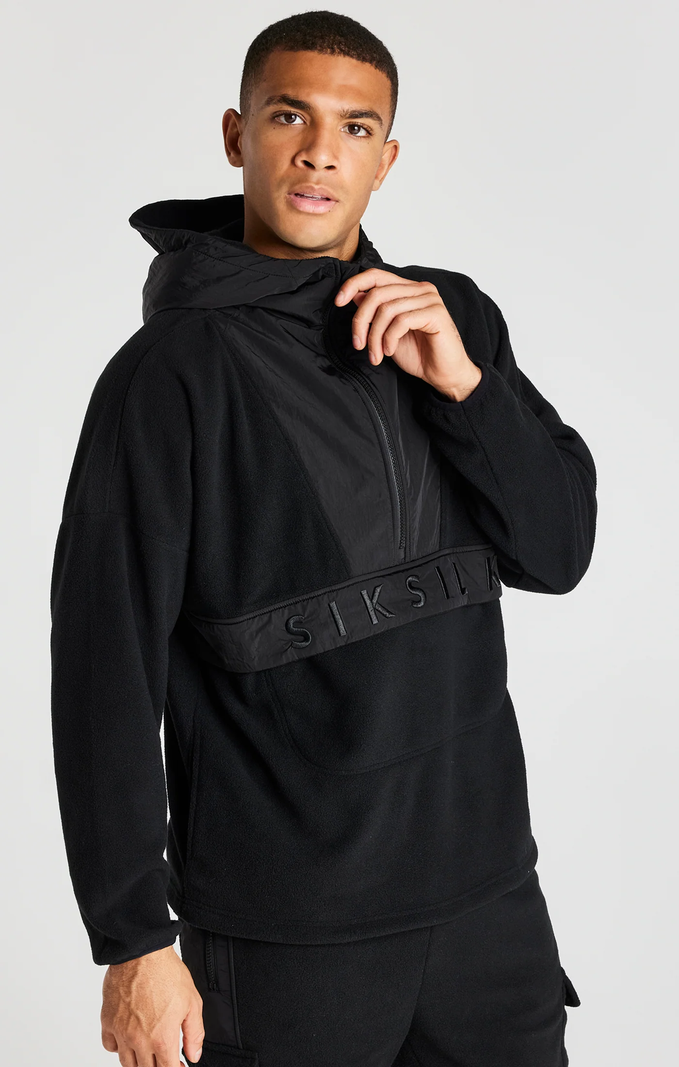 Black Half Zip Polar Fleece Hoodie - Image 2