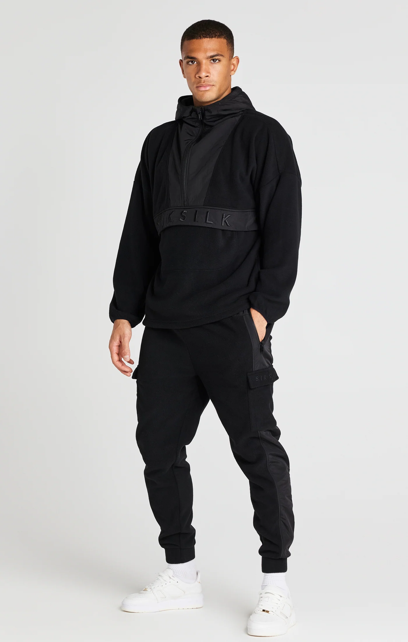 Black Half Zip Polar Fleece Hoodie - Image 3