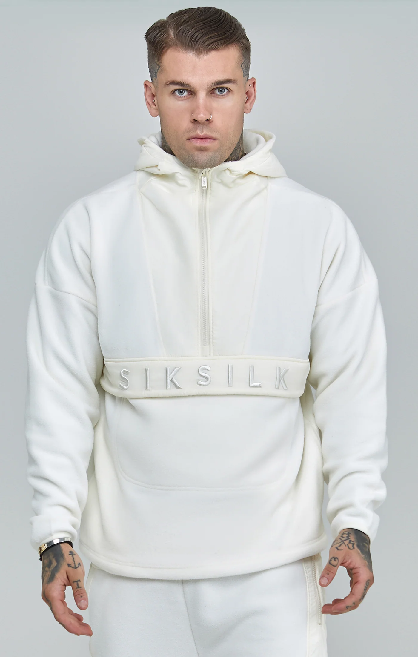 Ecru Half Zip Polar Fleece Hoodie