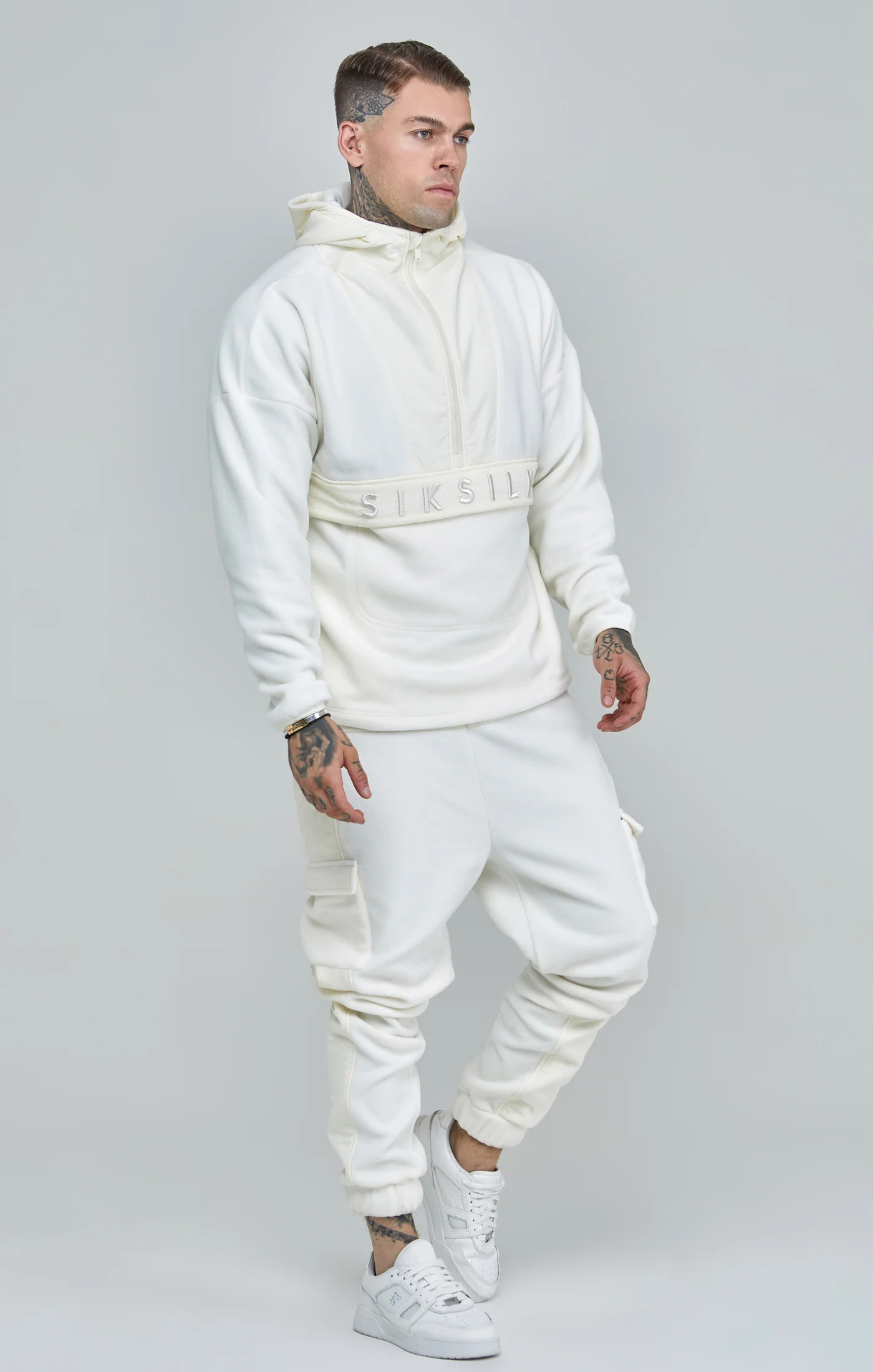 Ecru Half Zip Polar Fleece Hoodie - Image 2