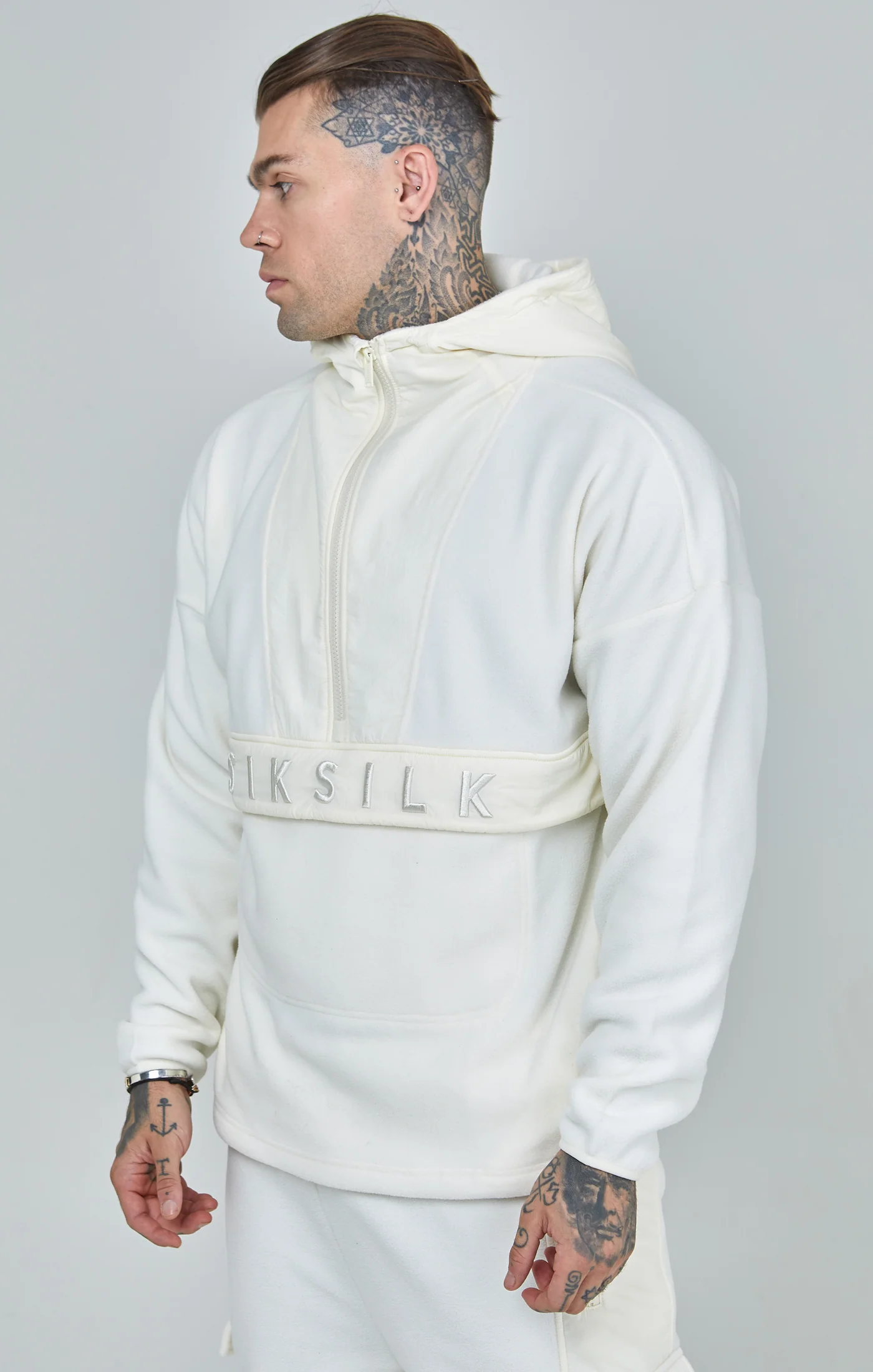 Ecru Half Zip Polar Fleece Hoodie - Image 4