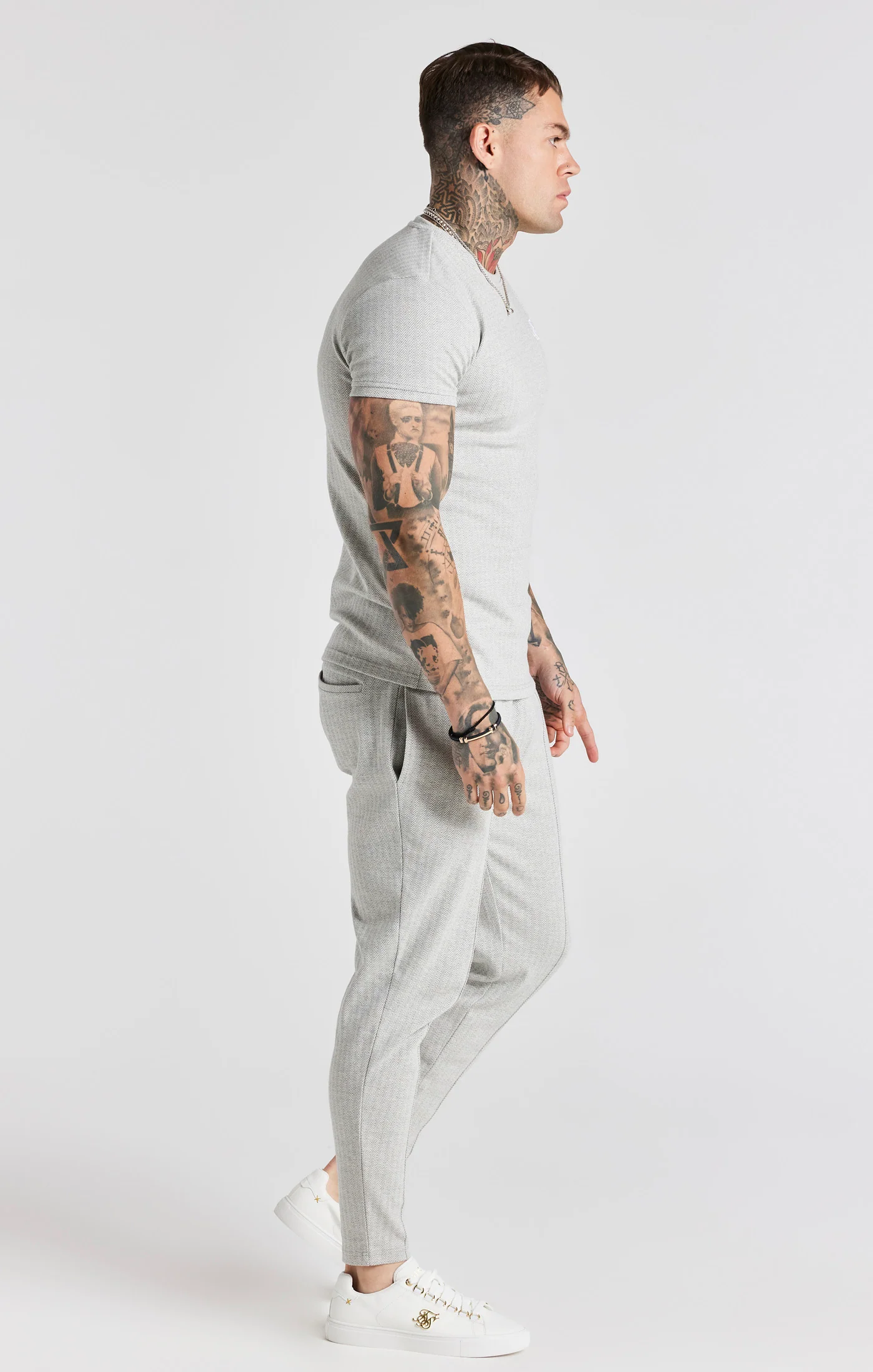 Grey Herringbone Track Pant - Image 3