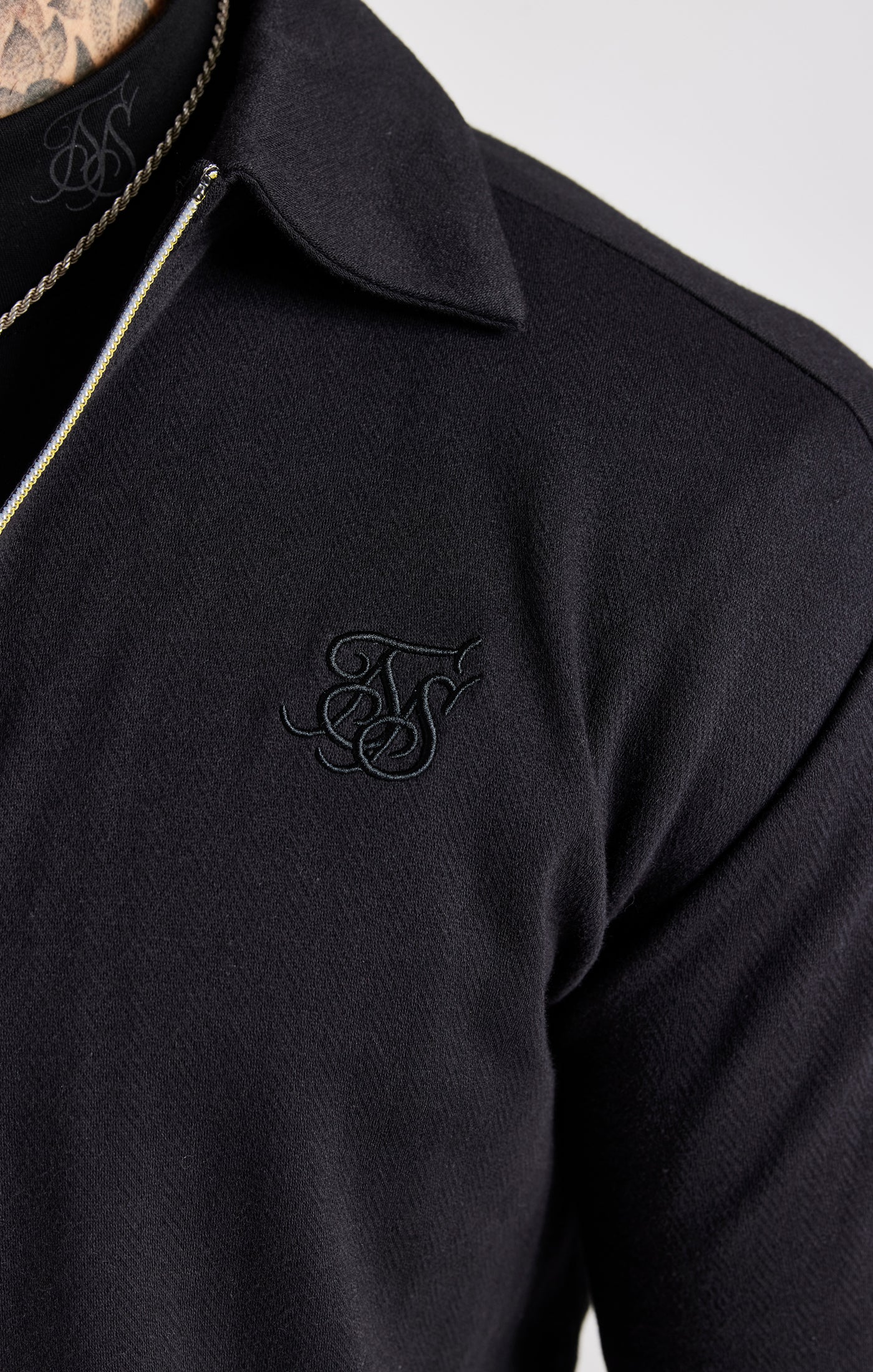 Black Herringbone Zip Thru Shirt - Image 2