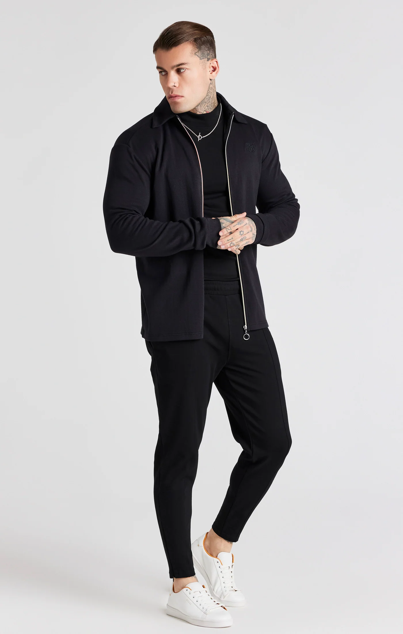 Black Herringbone Zip Thru Shirt - Image 4